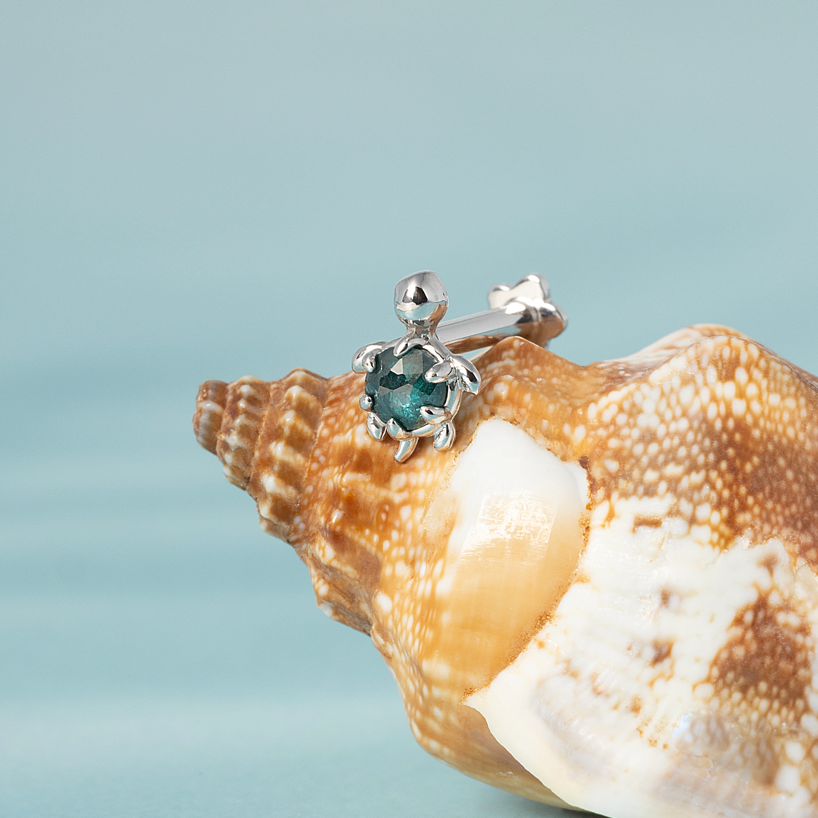 14K Solid Gold Turtle Diamond Flatback Earring