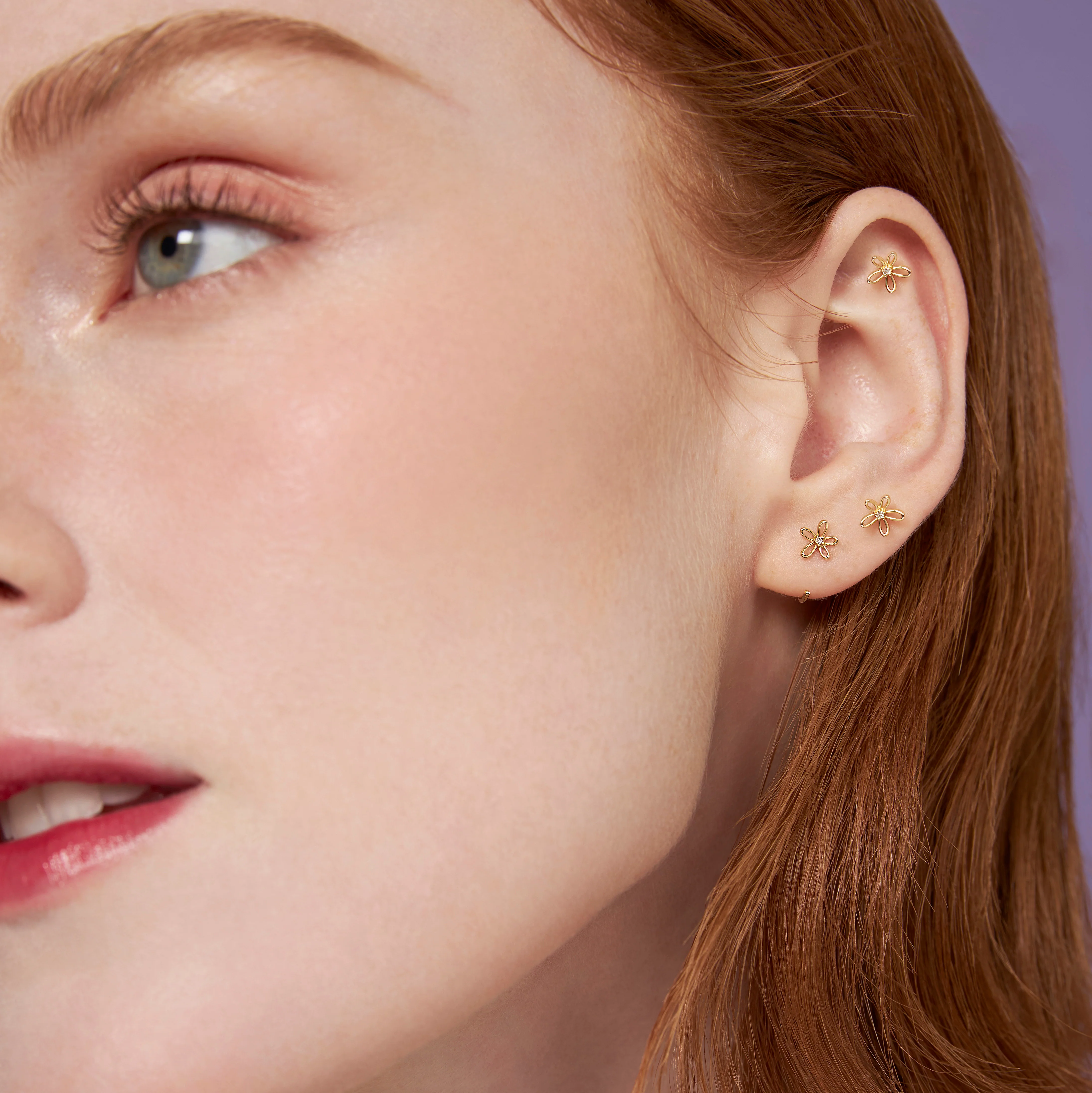 14K Solid Gold Floraison Halo Diamond Stud Earrings