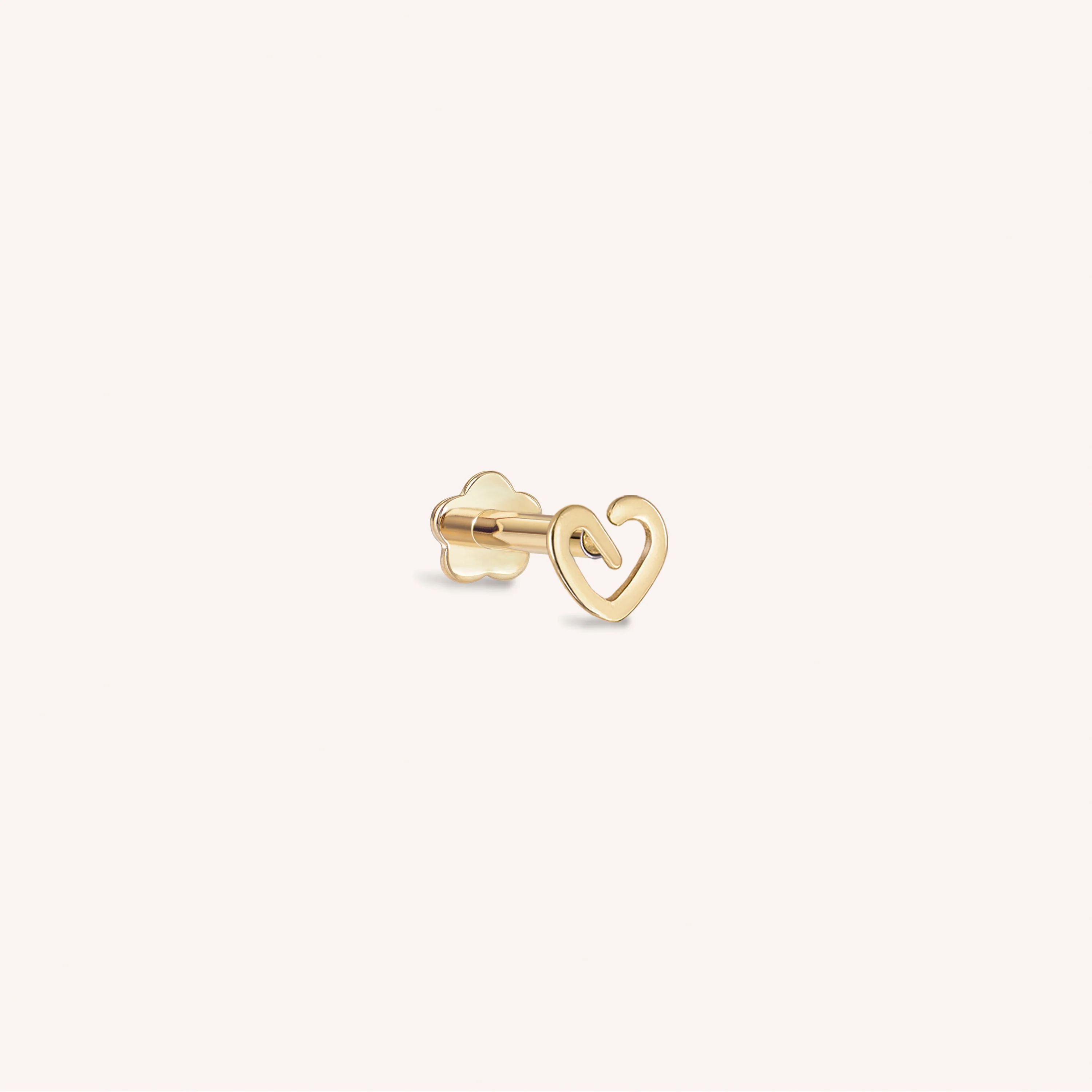 14K Solid Gold Playful Heart Internal Threaded Labret Earring