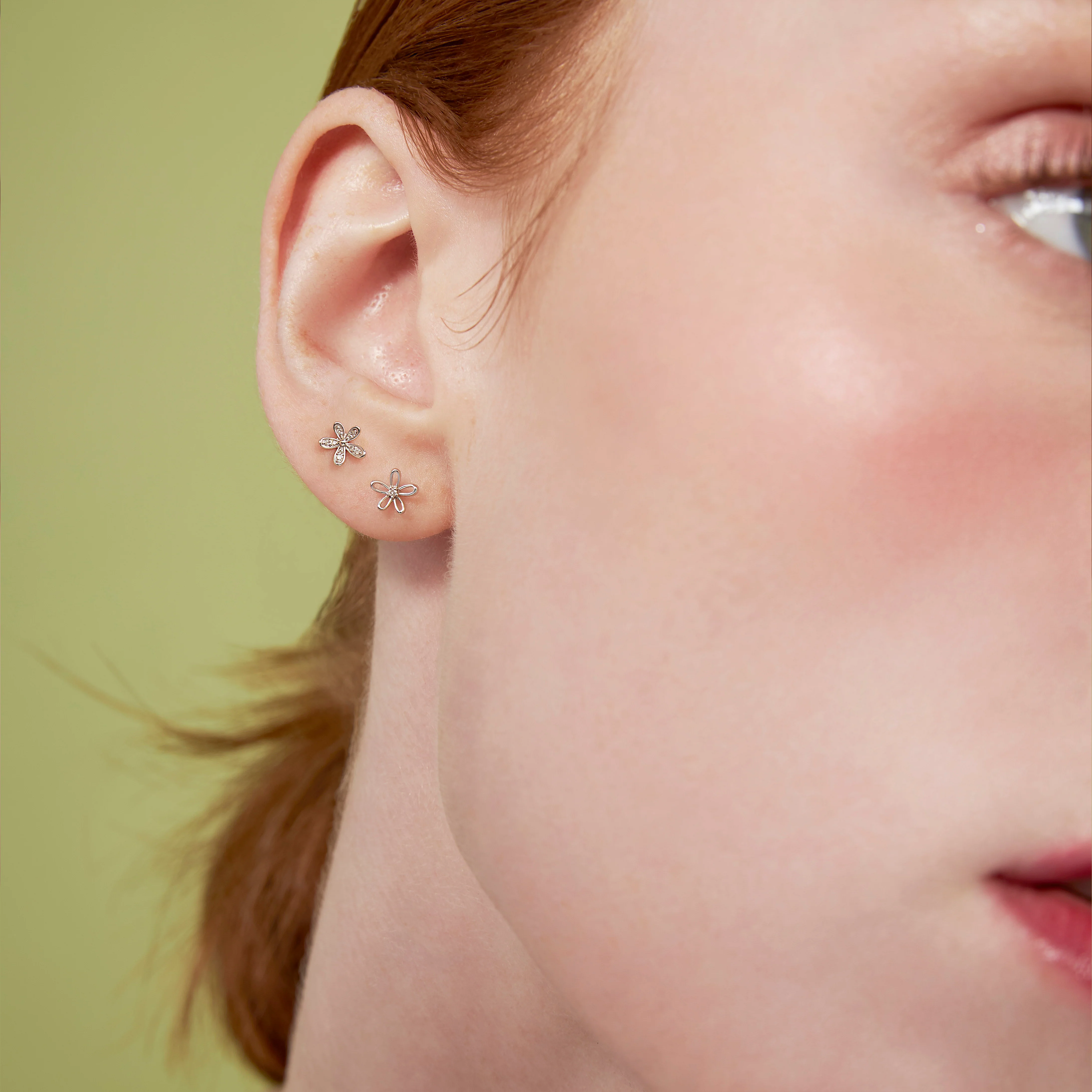 14K Solid Gold Floraison Halo Diamond Stud Earrings