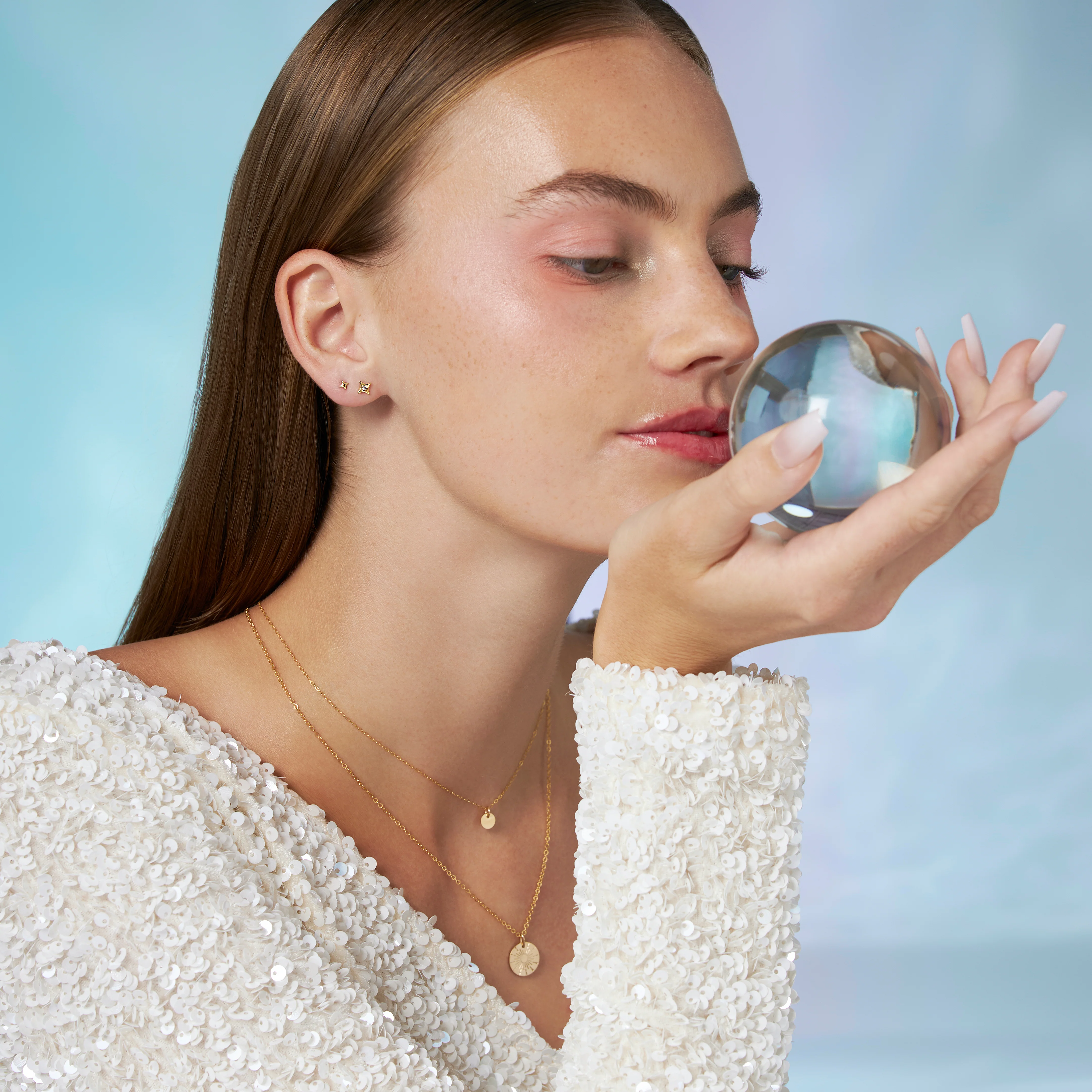 14K Solid Gold Micro Flare Star Flatback Earring