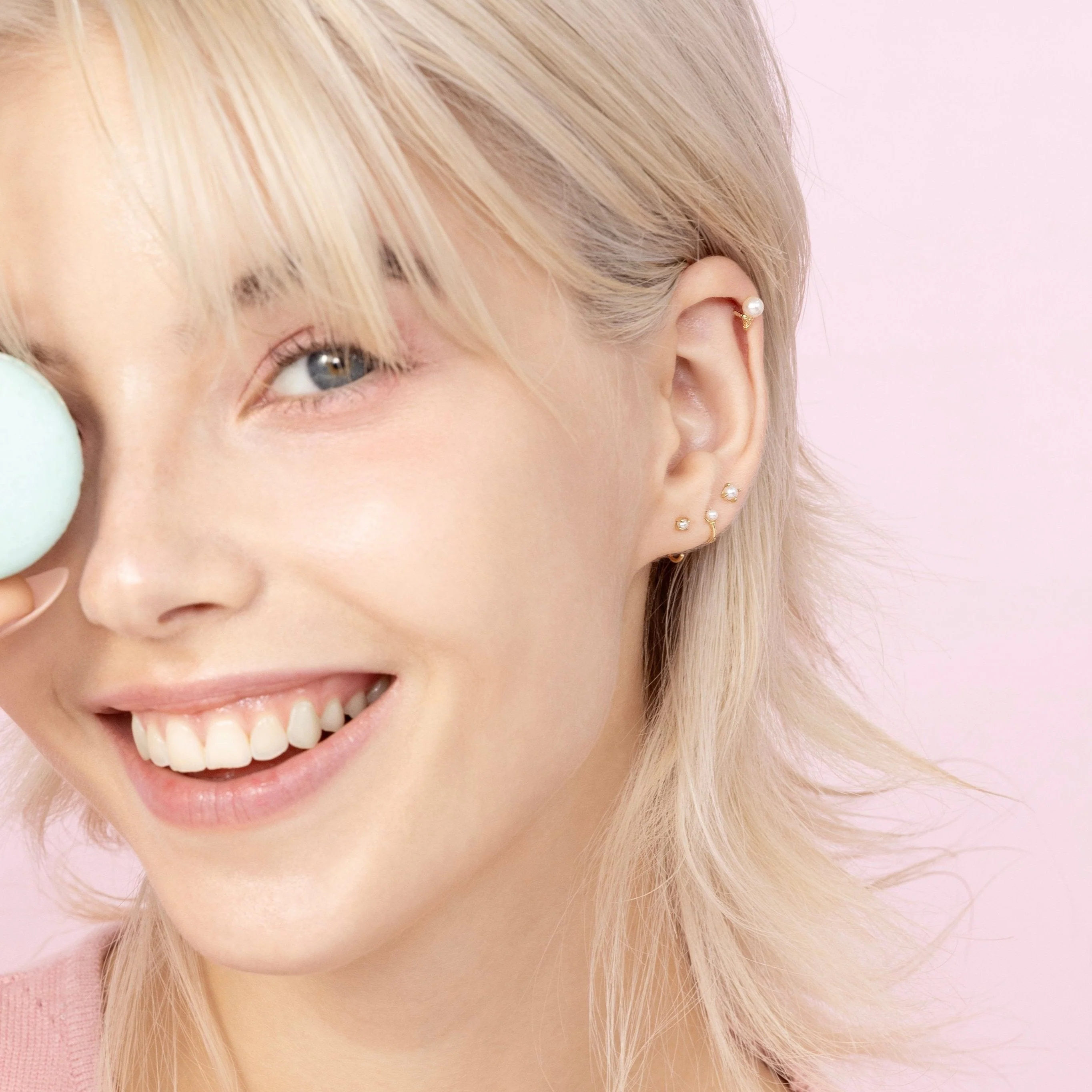 14K Solid Gold Freshwater Pearl Ice Cream Cone Flatback Earring