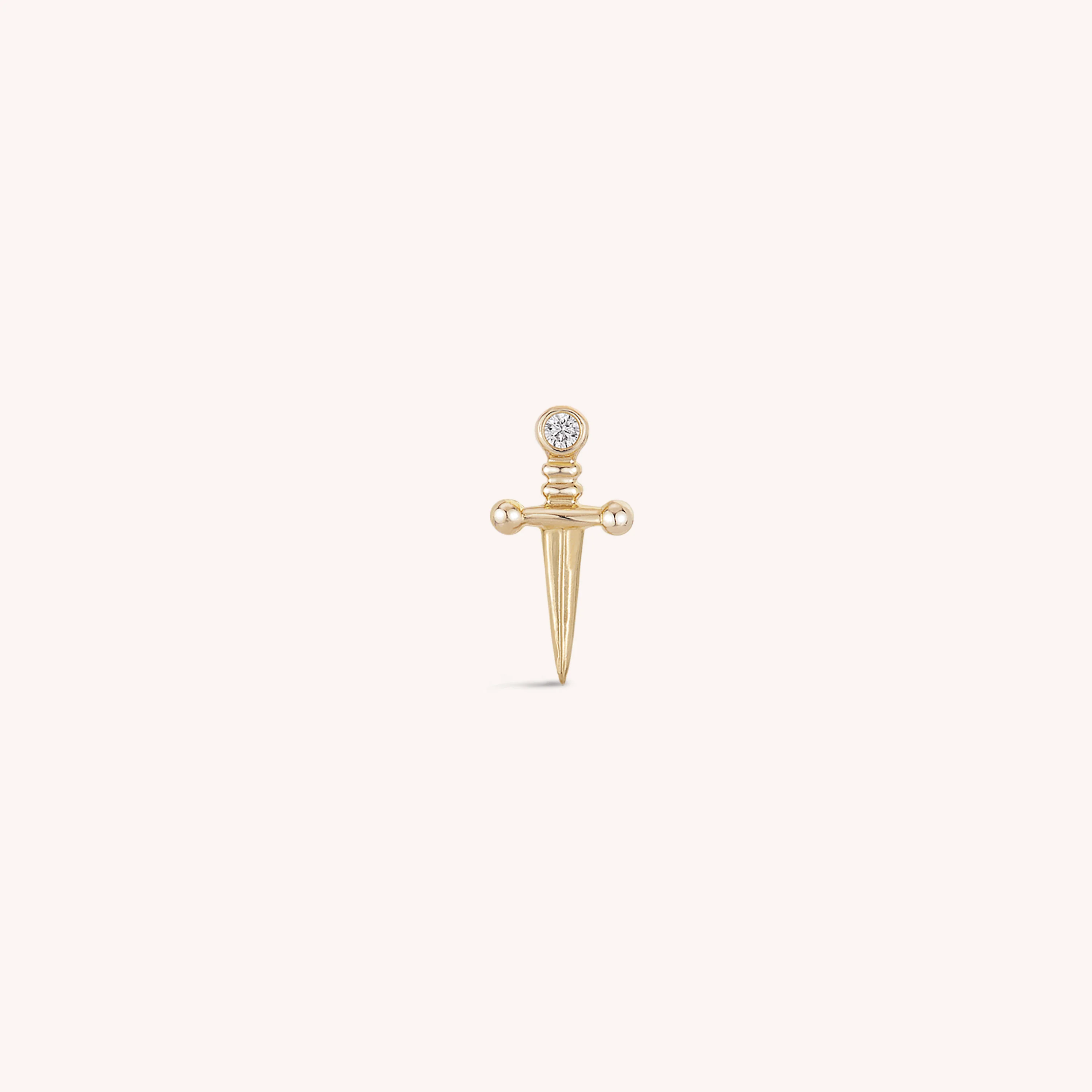 14K Solid Gold Sword CZ Flatback Earring