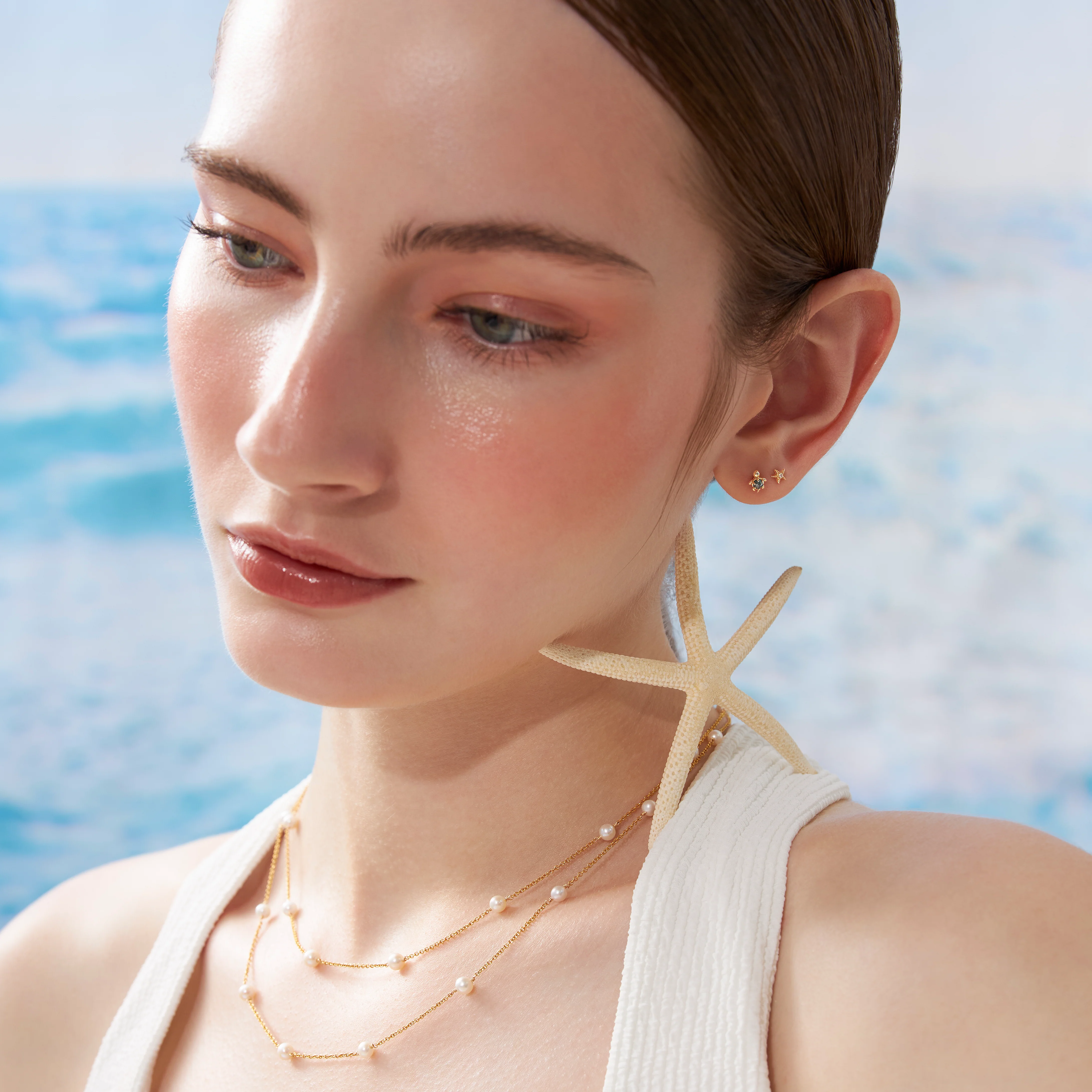 14K Solid Gold Turtle Diamond Flatback Earring