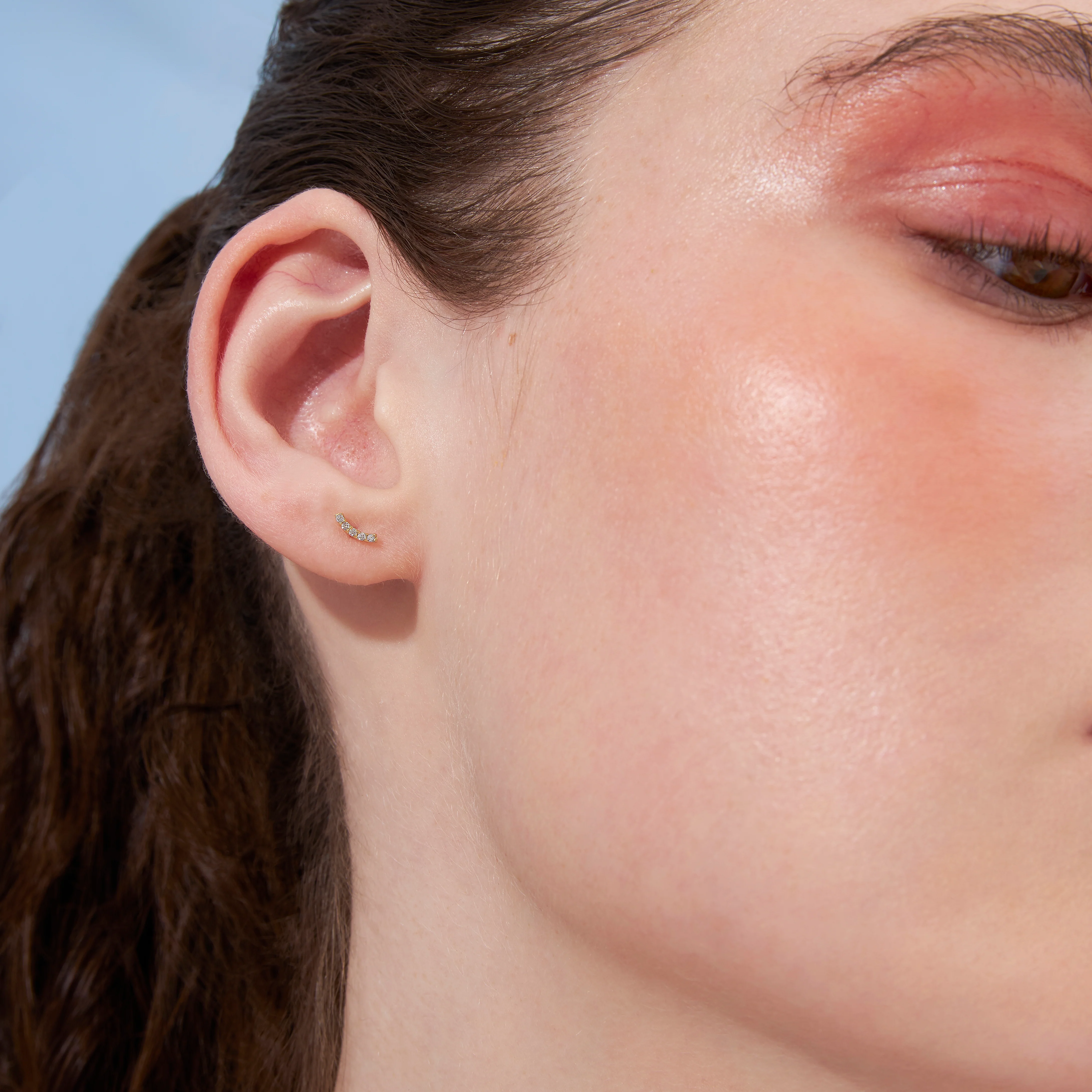 14K Solid Gold CZ Curve Flatback Earring