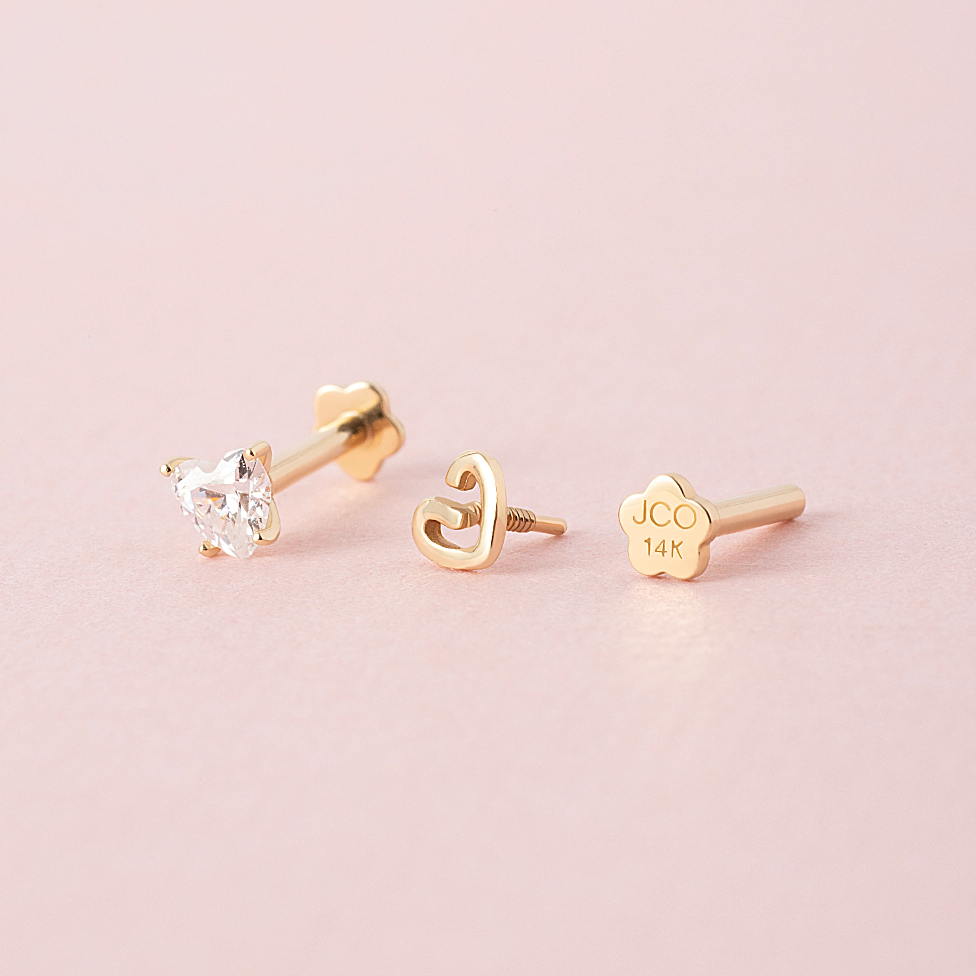 14K Solid Gold Playful Heart Internal Threaded Labret Earring