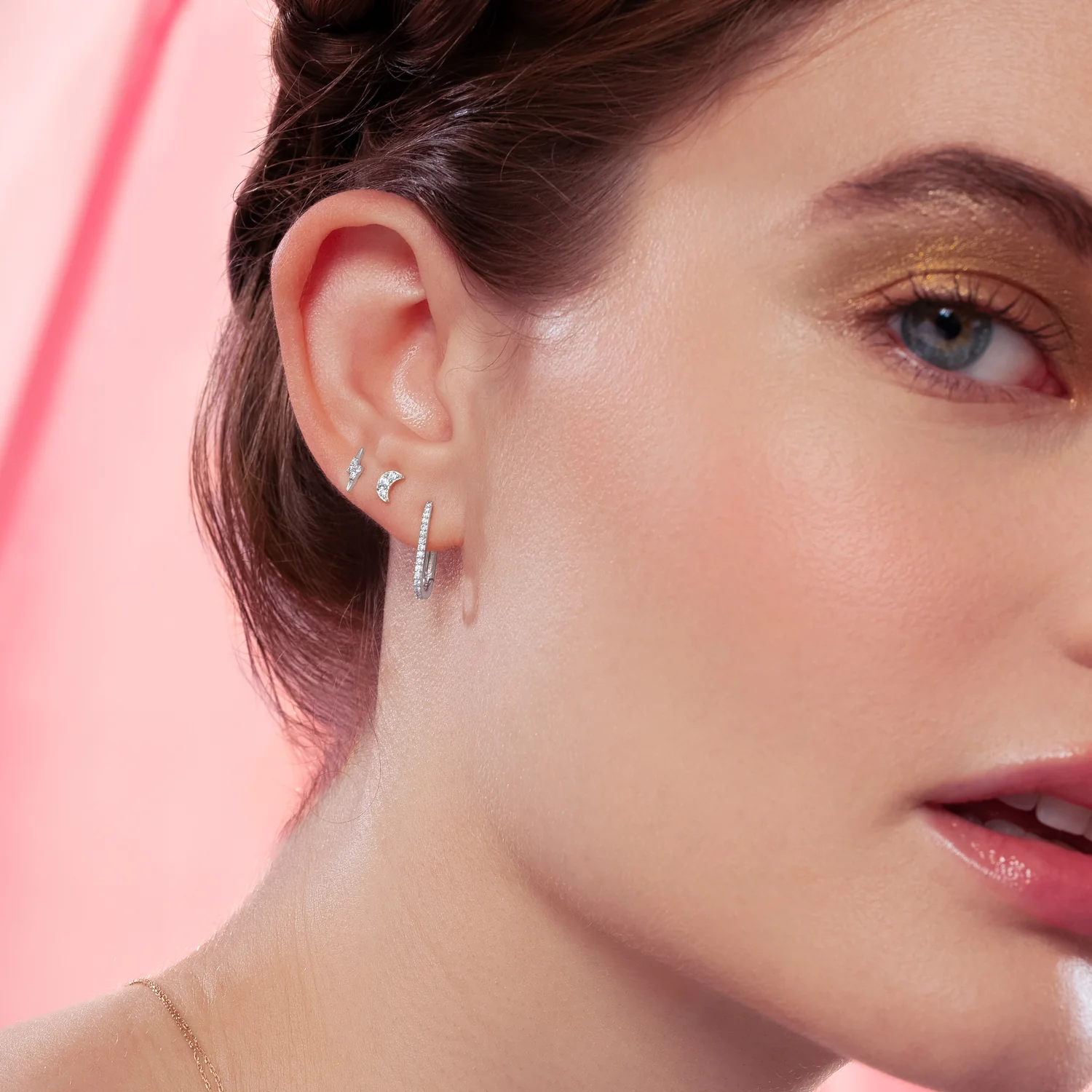 14K Solid Gold Jewel Thunderbolt Flatback Earring