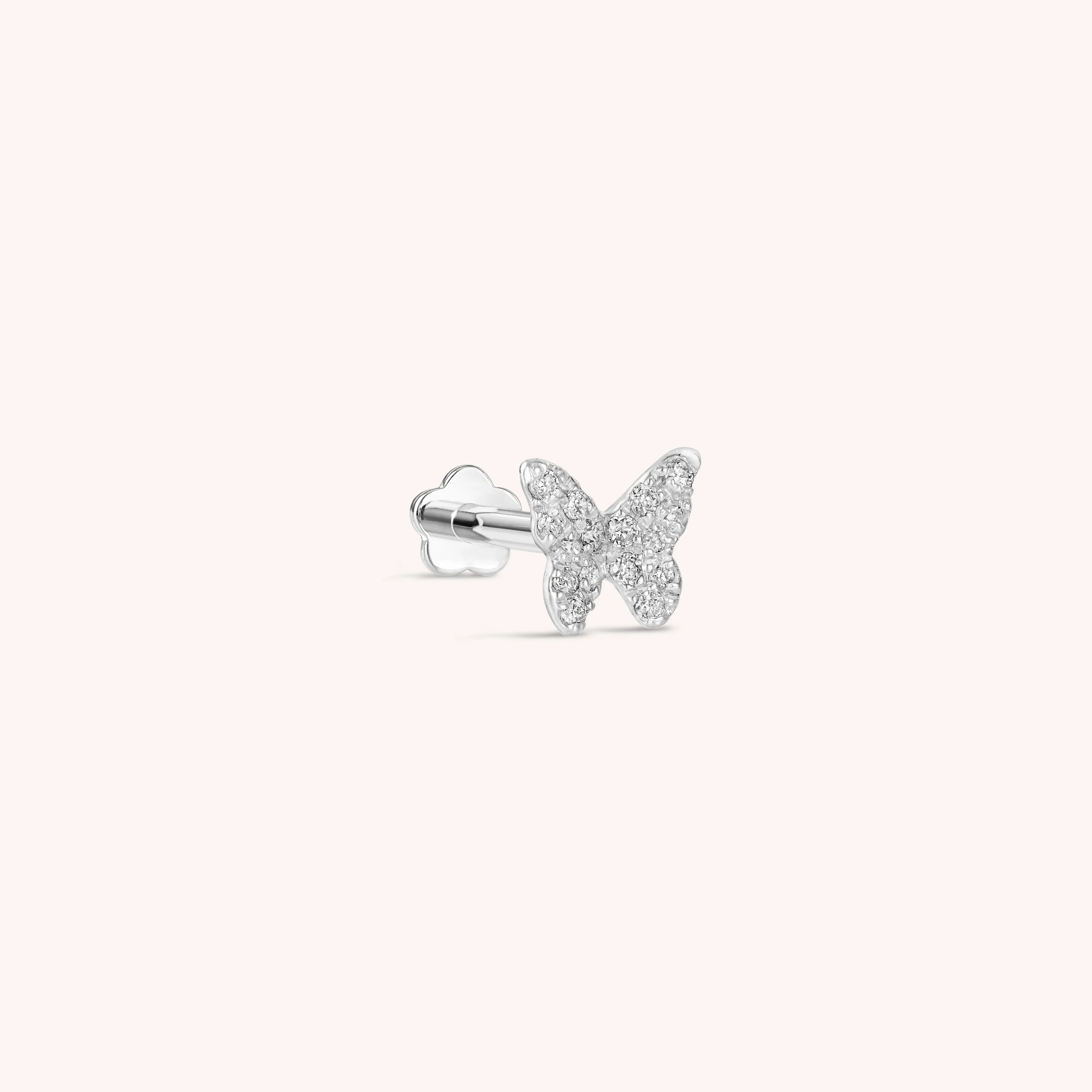 14K Solid Gold Mini Pavé Diamond Butterfly Flatback Earring