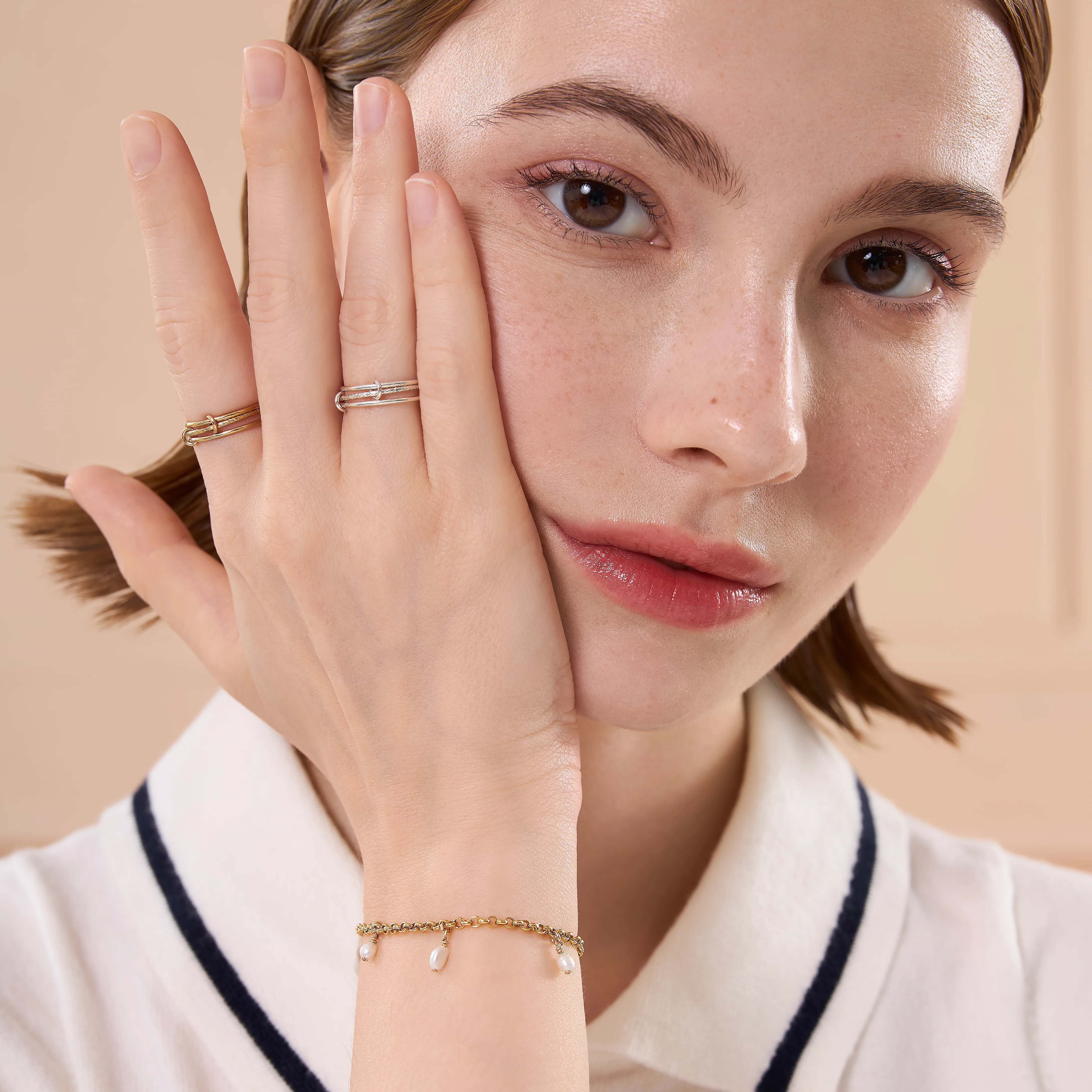 Textured Minimal Linked Stacker Ring