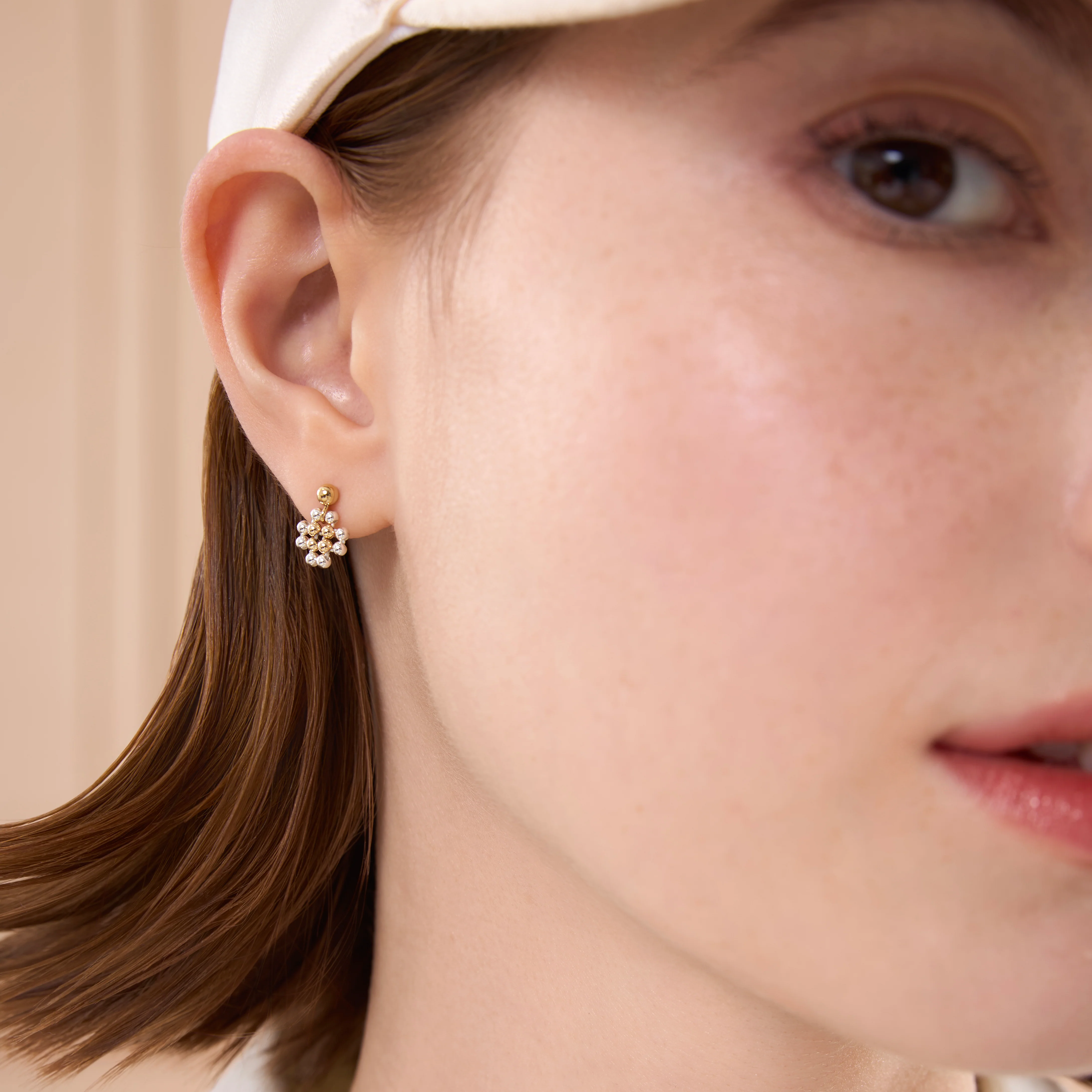 Beaded Two Tone Pixelis Stud Earrings