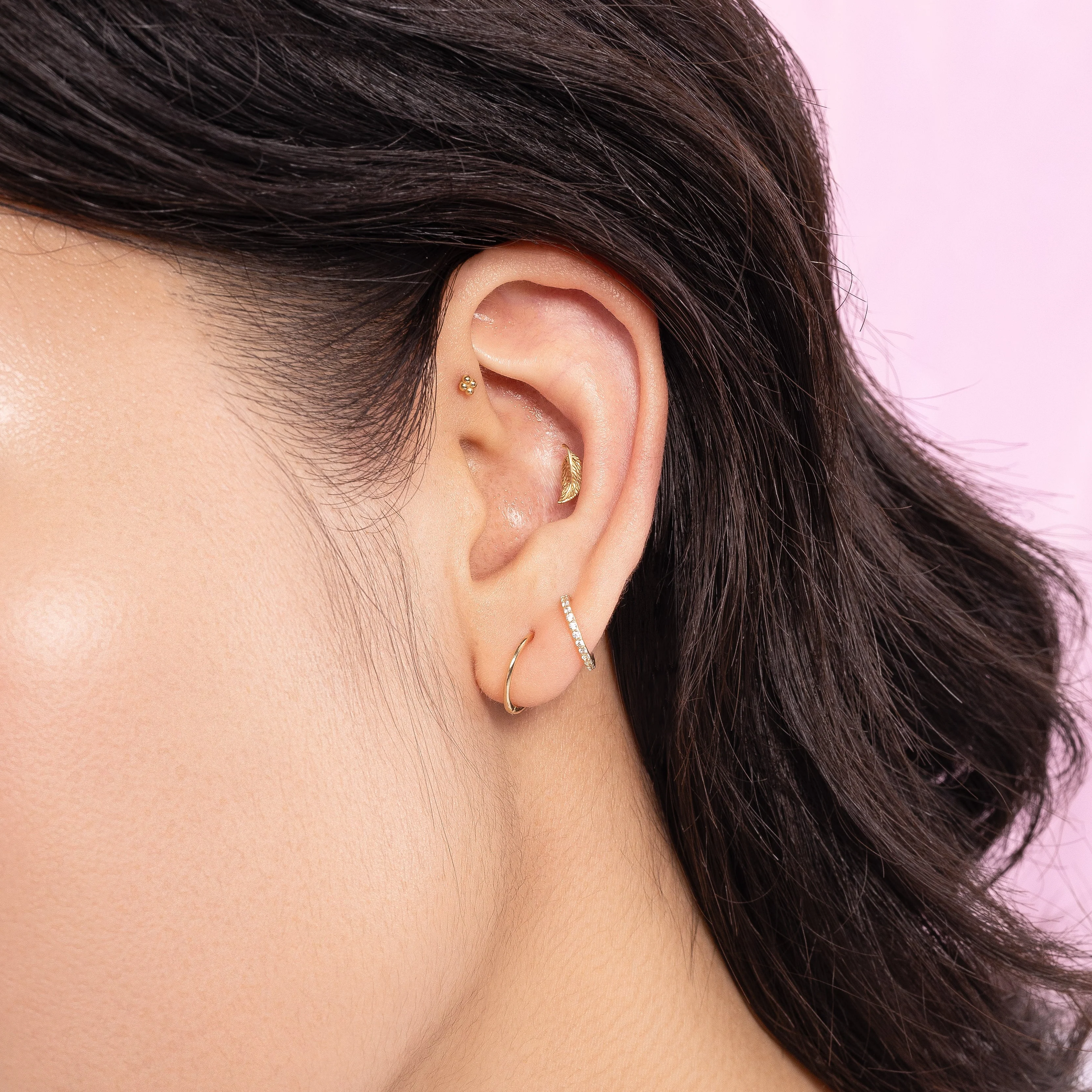 14K Solid Gold Mini Quadro Bubble Flatback Earring