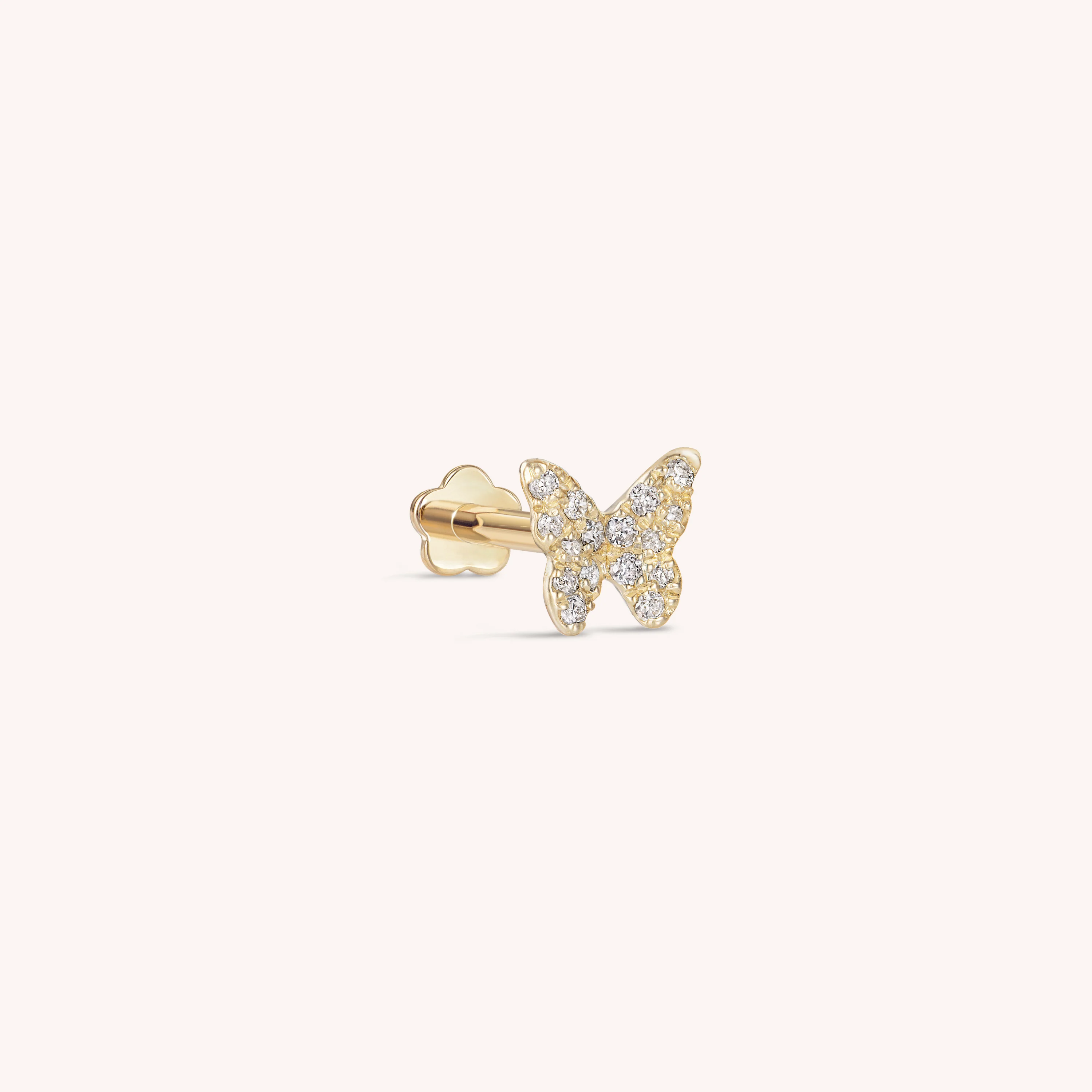 14K Solid Gold Mini Pavé Diamond Butterfly Flatback Earring