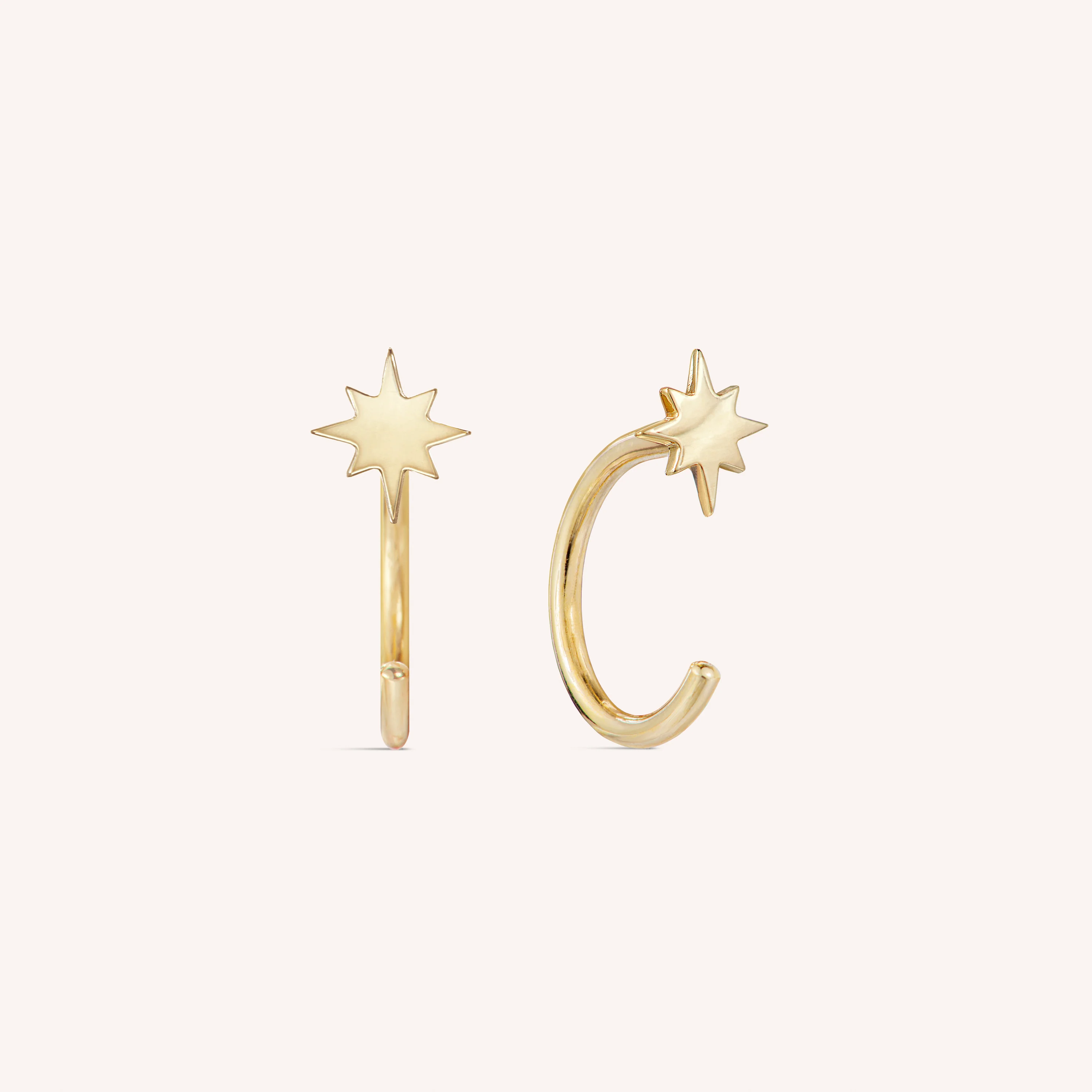 14K Solid Gold Interstellar Open Huggie Earrings