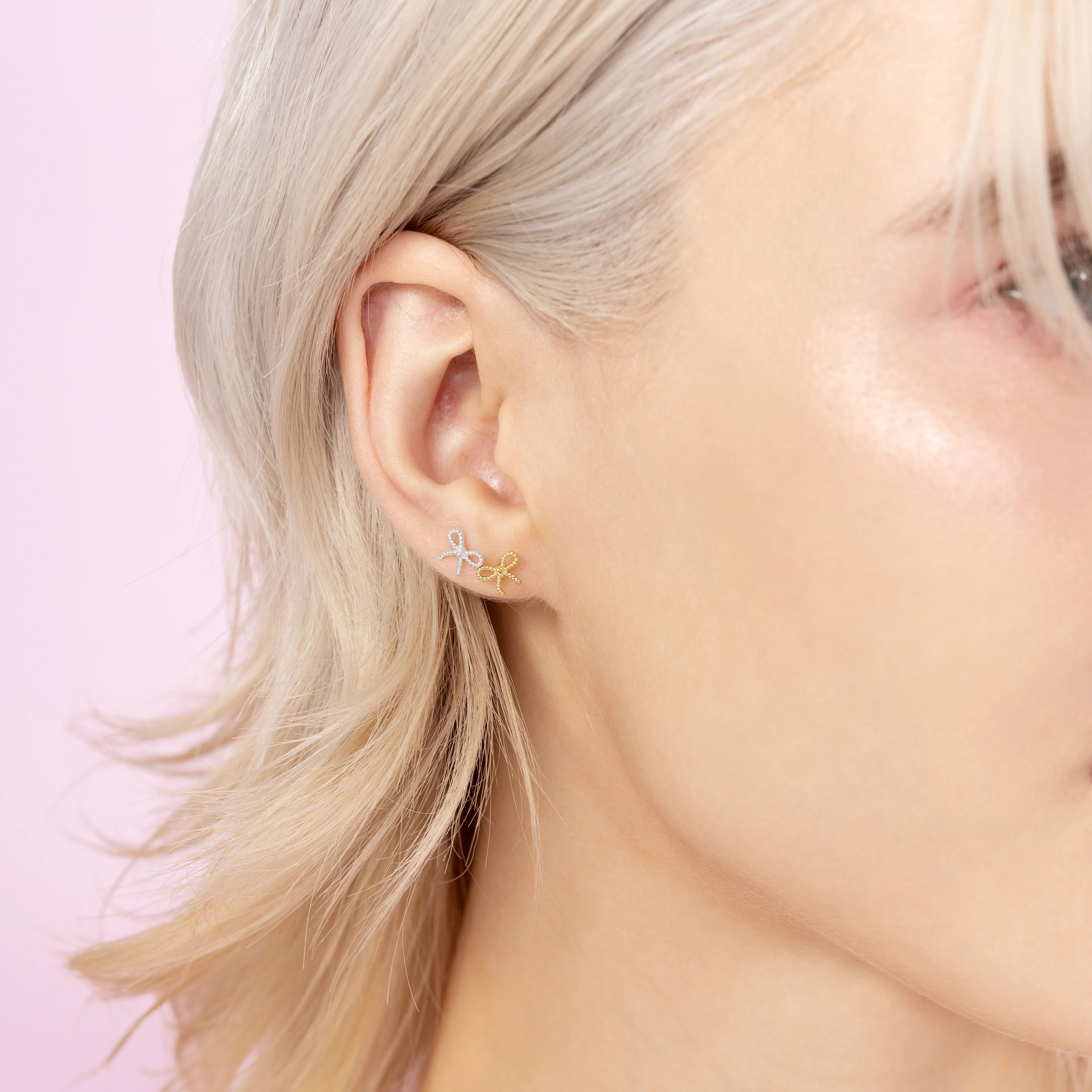 14K Solid Gold Micro Bow Flatback Earring