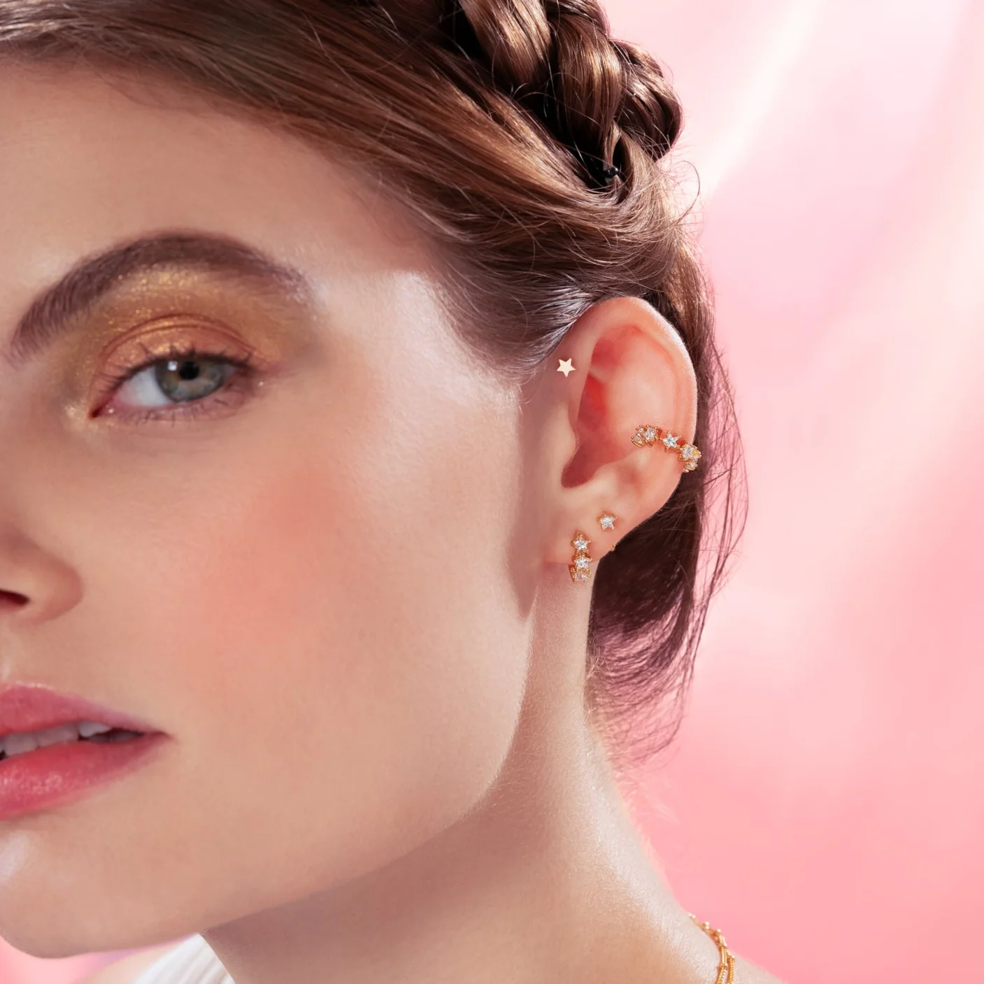 14K Solid Gold Little Stellar Flatback Earring