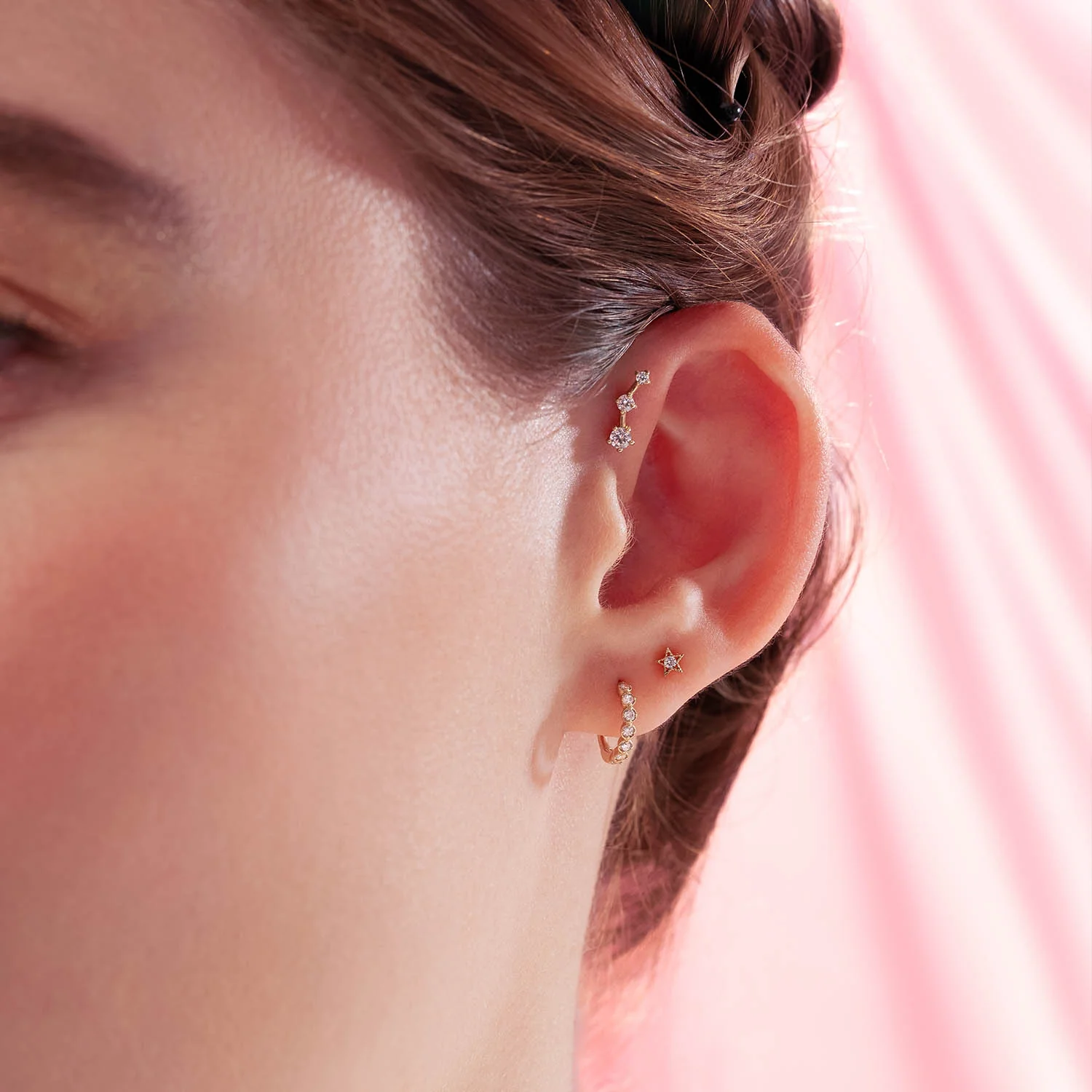 14K Solid Gold Shiny Constellation Flatback Earring