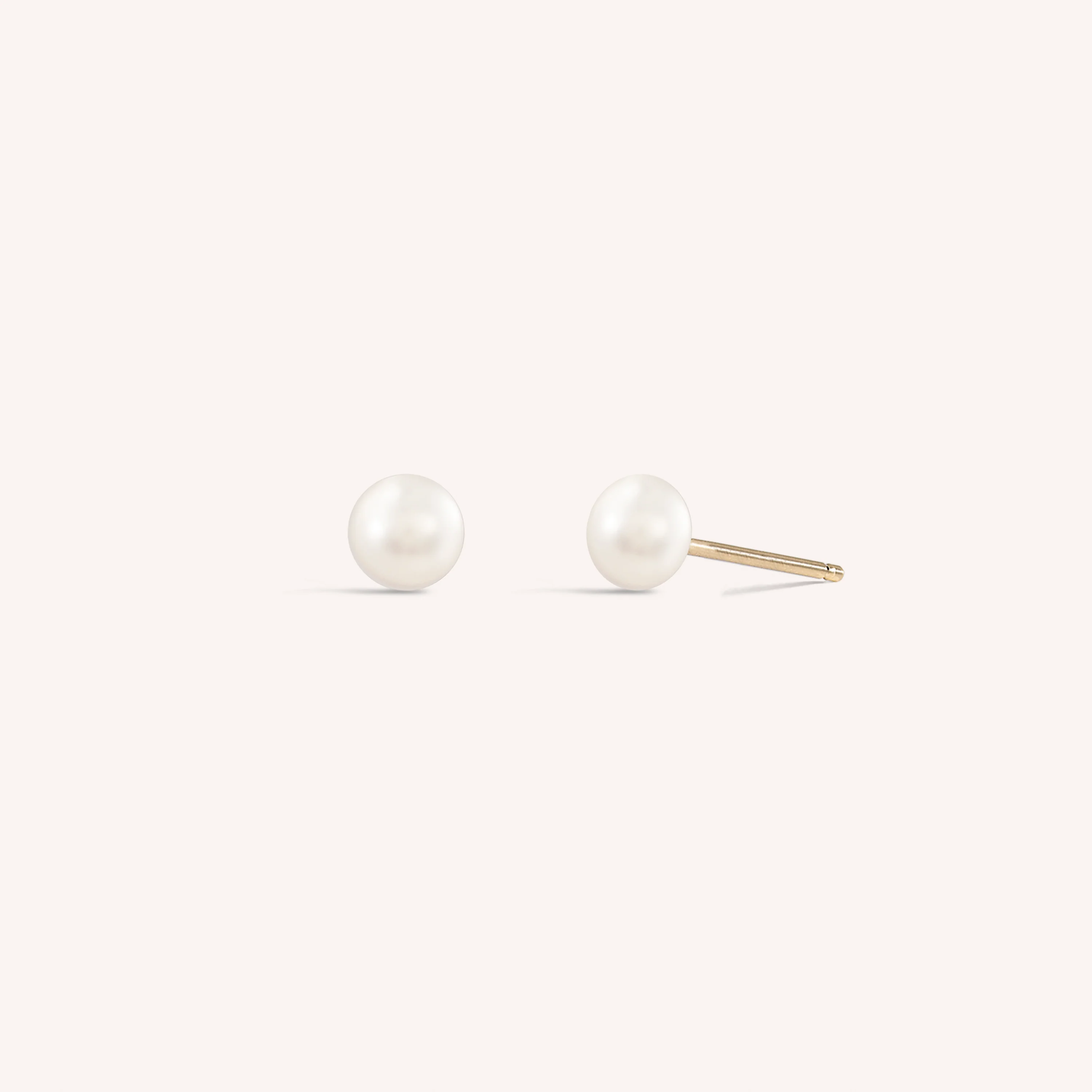 14K Solid Gold Classic Small Freshwater Button Pearl Stud Earring 6mm