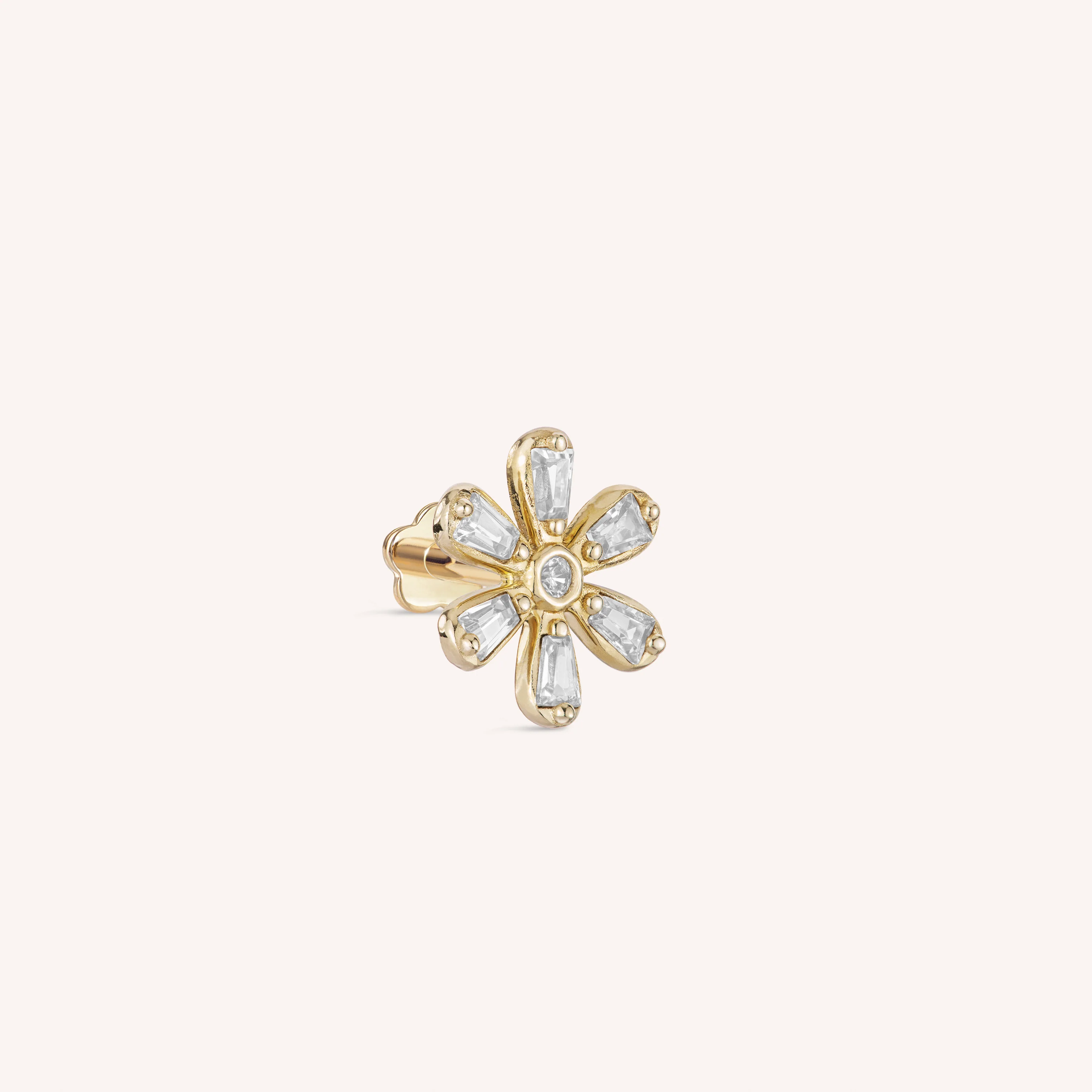 14K Solid Gold Gardenia Flower Flatback Earring