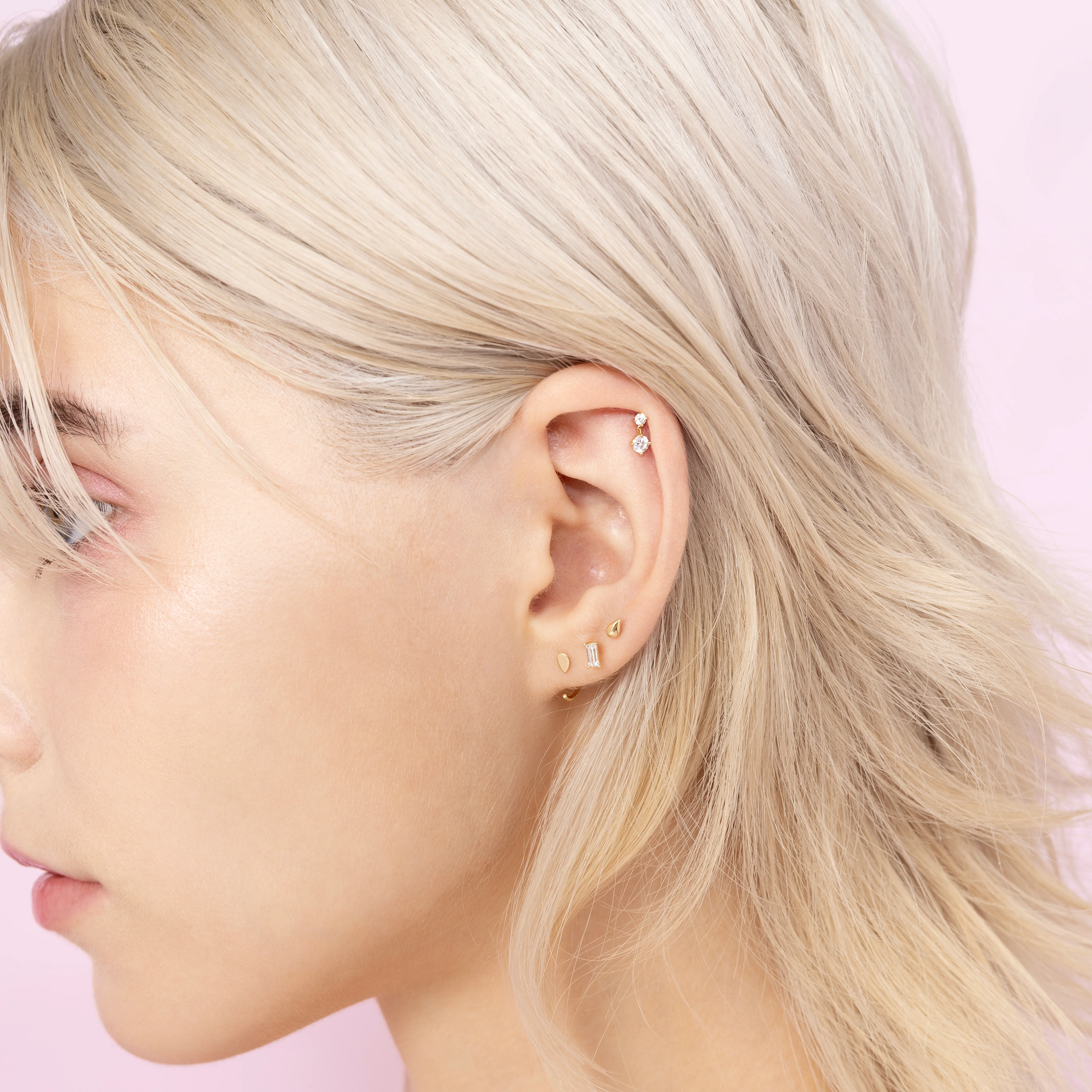 14K Solid Gold Micro Drip Flatback Earring