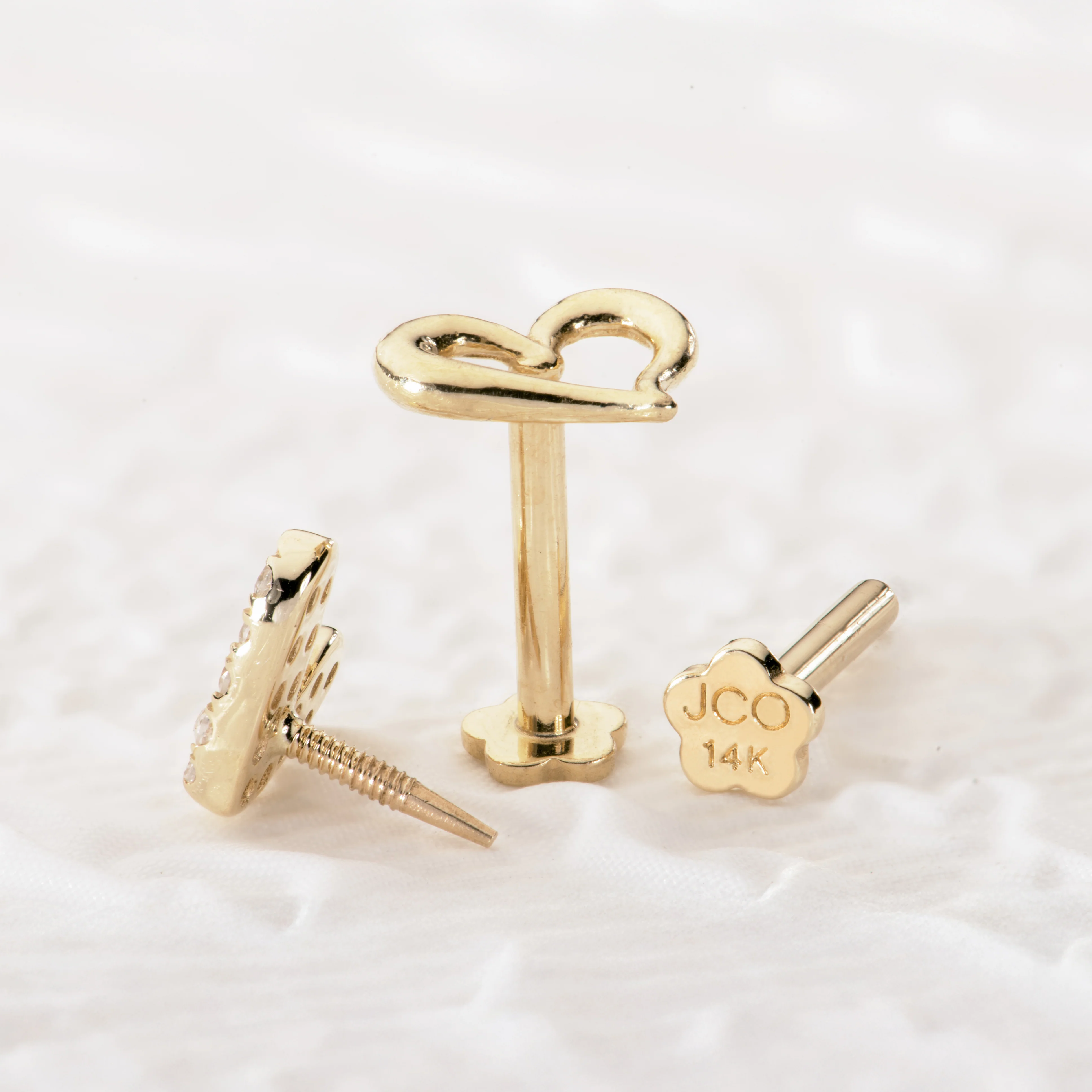 14K Solid Gold Heartfelt Flatback Earring