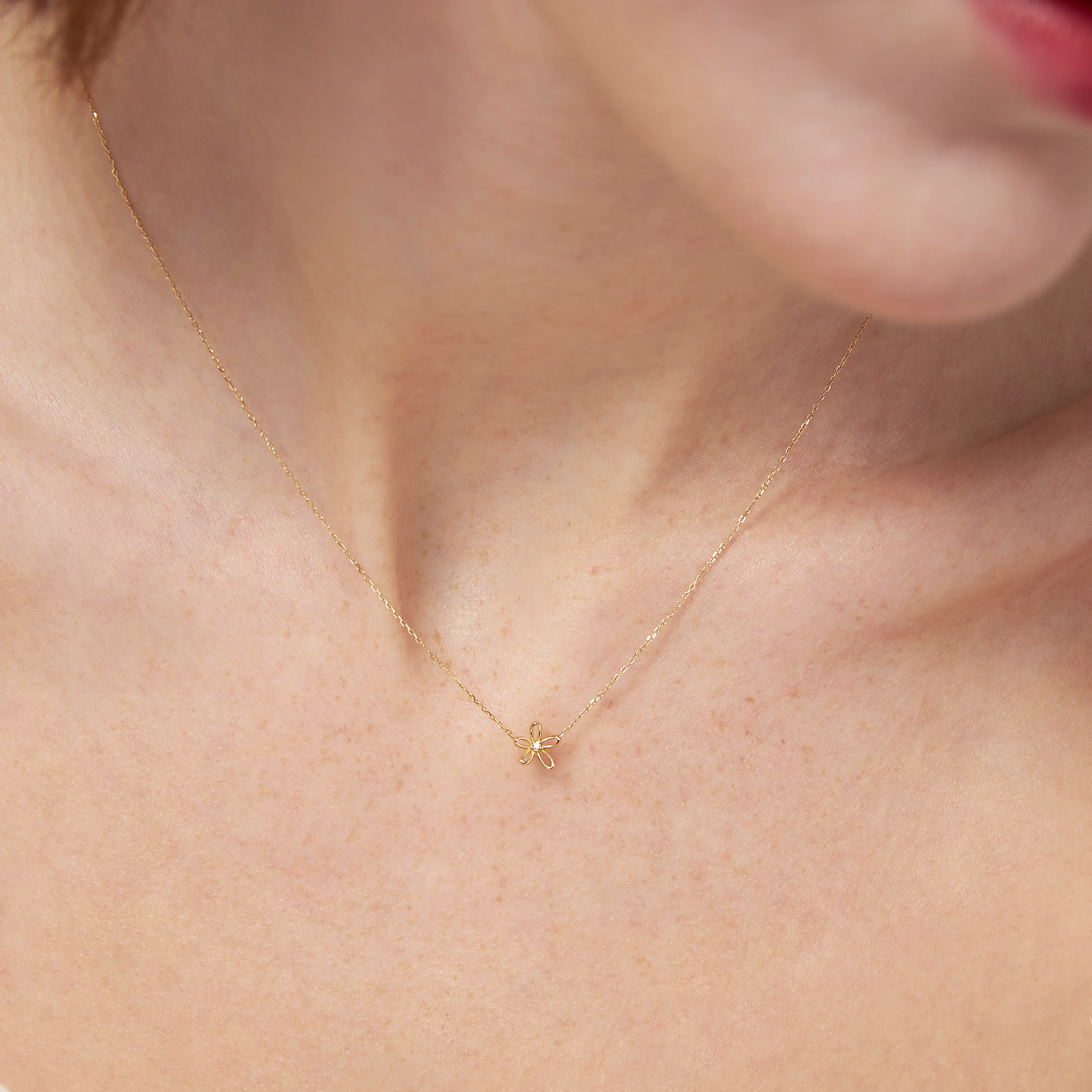 14K Solid Gold Floraison Halo Diamond Necklace