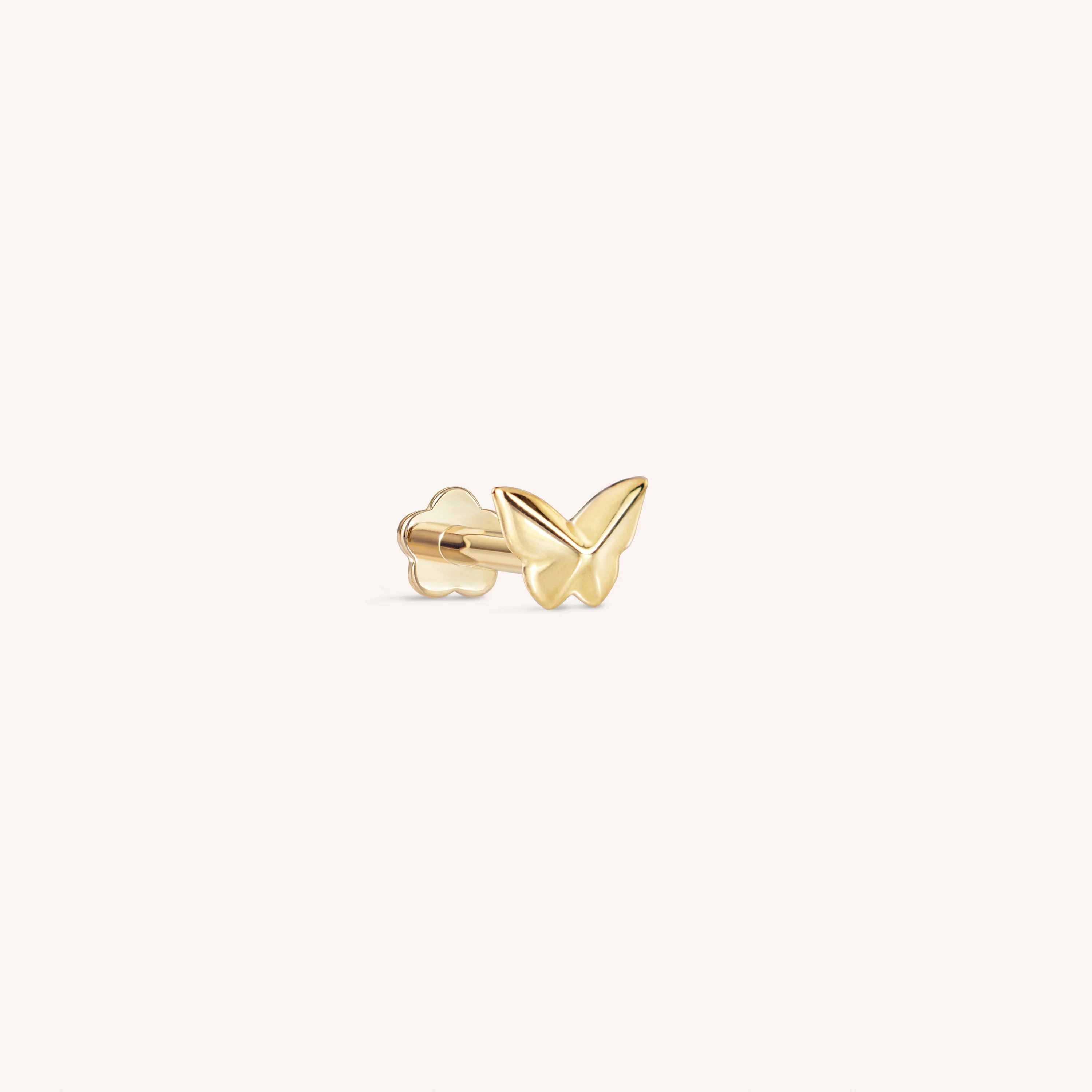 14K Solid Gold Butterfly Pyramid Flatback Earring