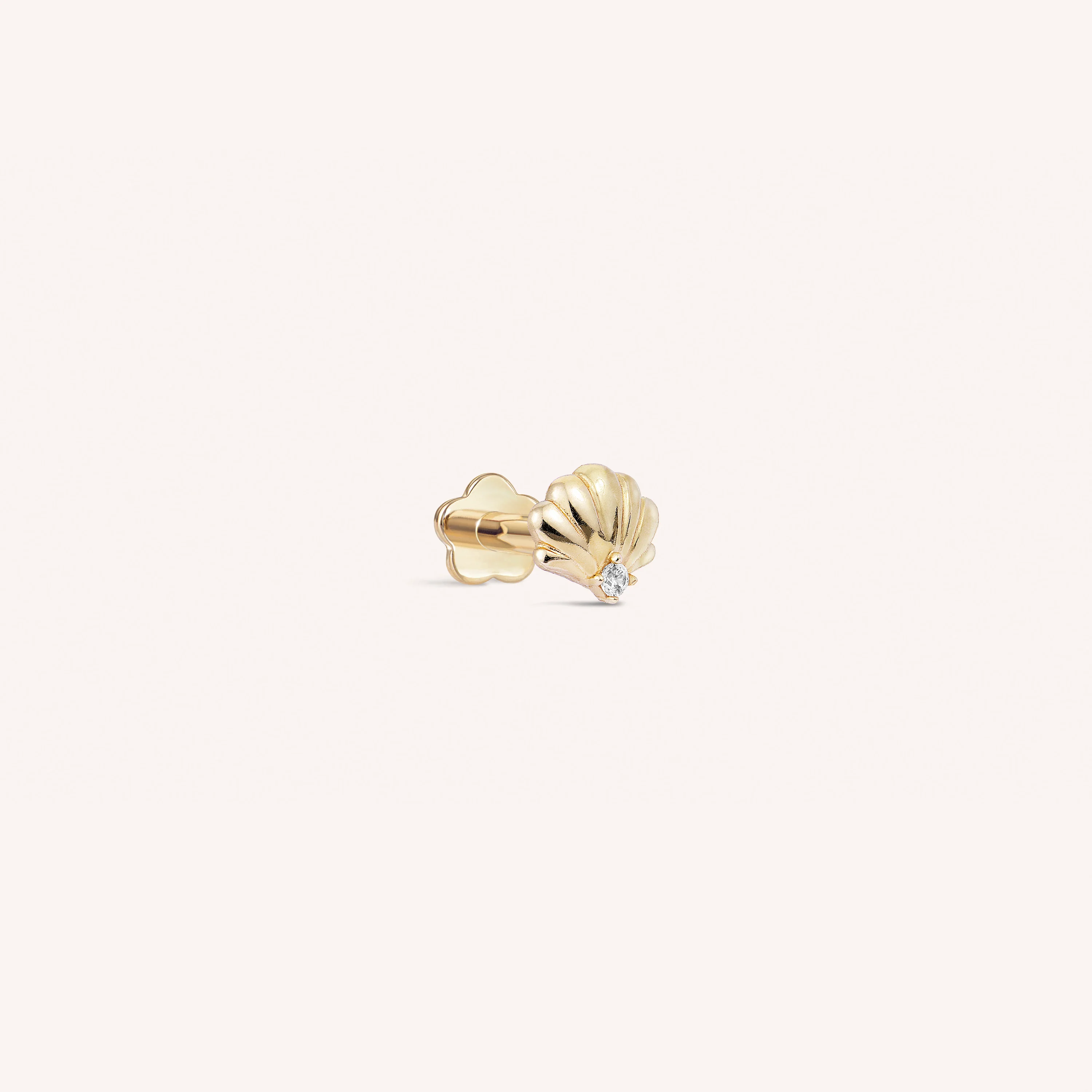 14K Solid Gold Seashell Flatback Earring