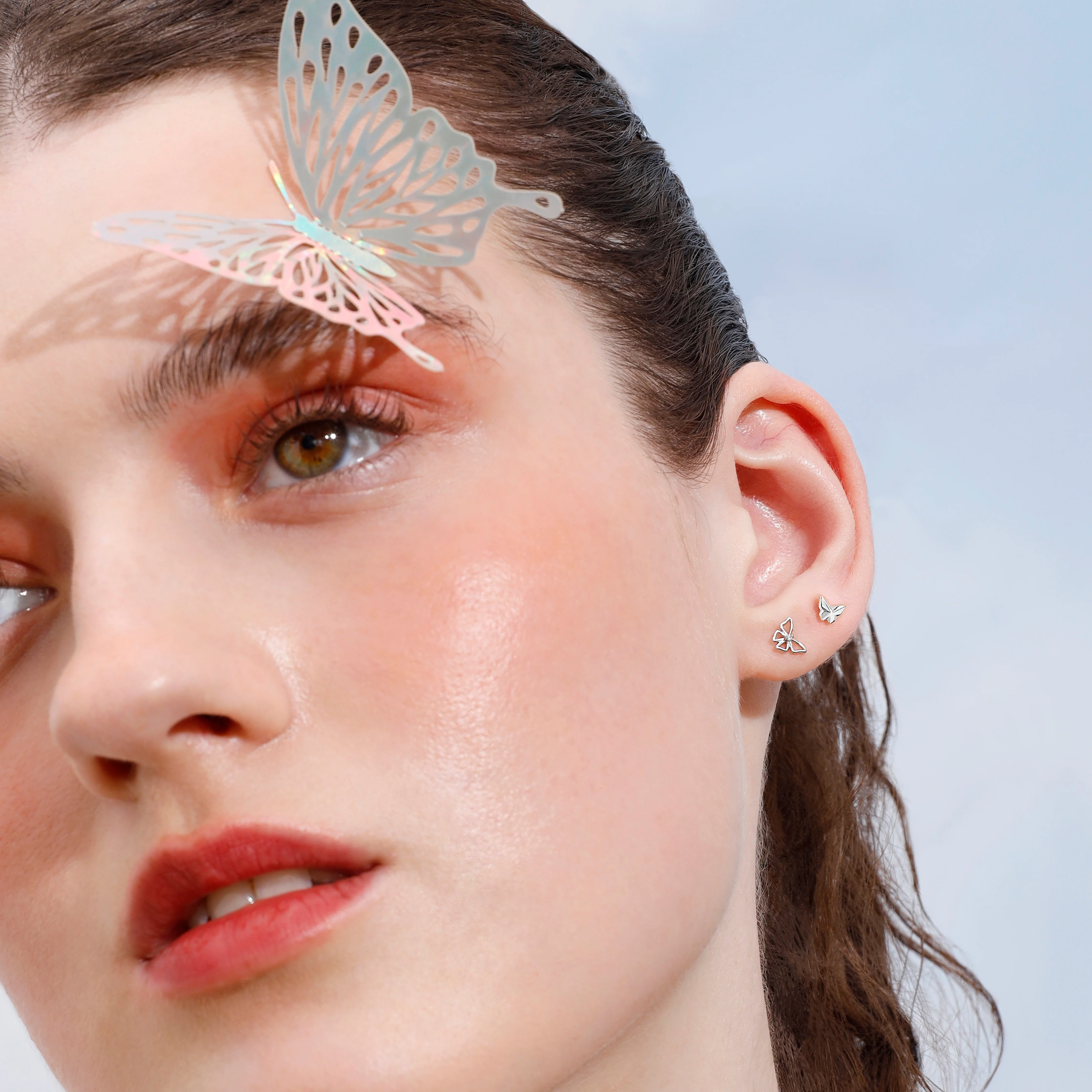 14K Solid Gold Butterfly Pyramid Flatback Earring