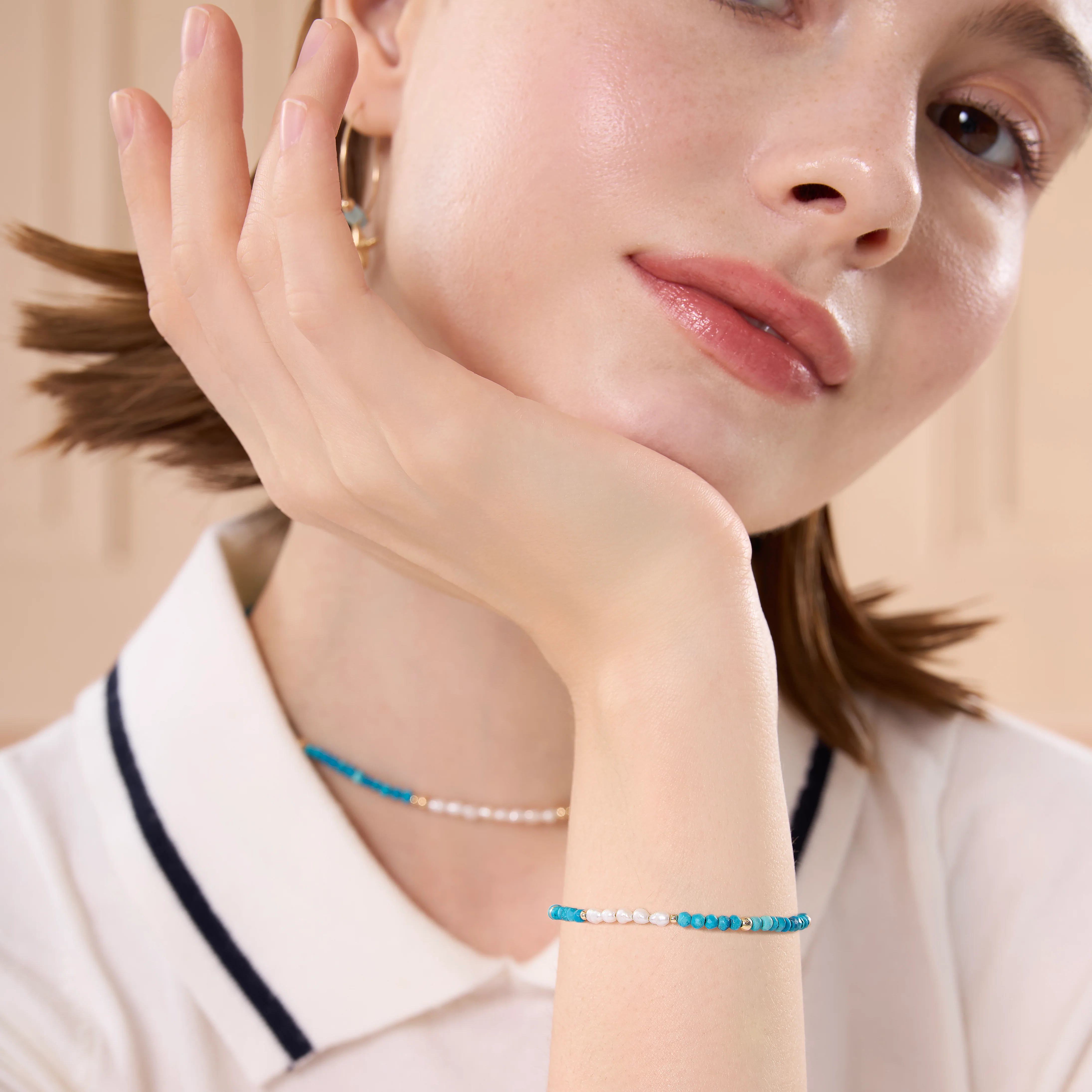 Turquoise Wave Pearly Beaded Bracelet