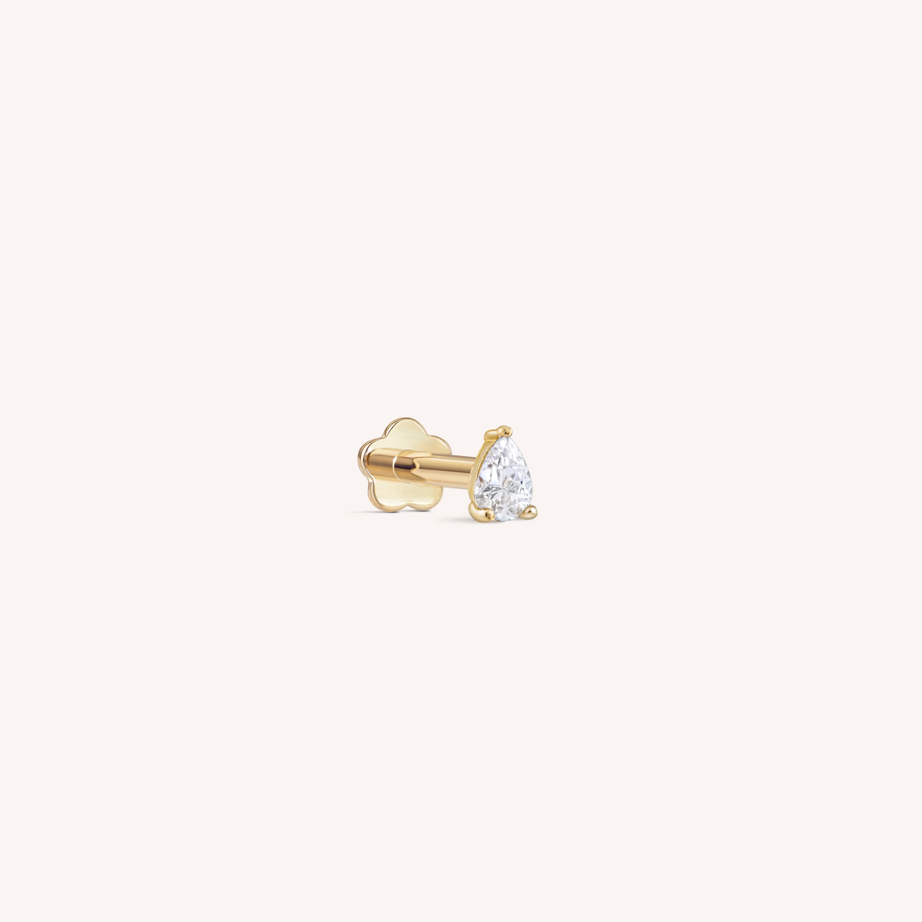 14K Solid Gold Teardrop CZ Flatback Earring