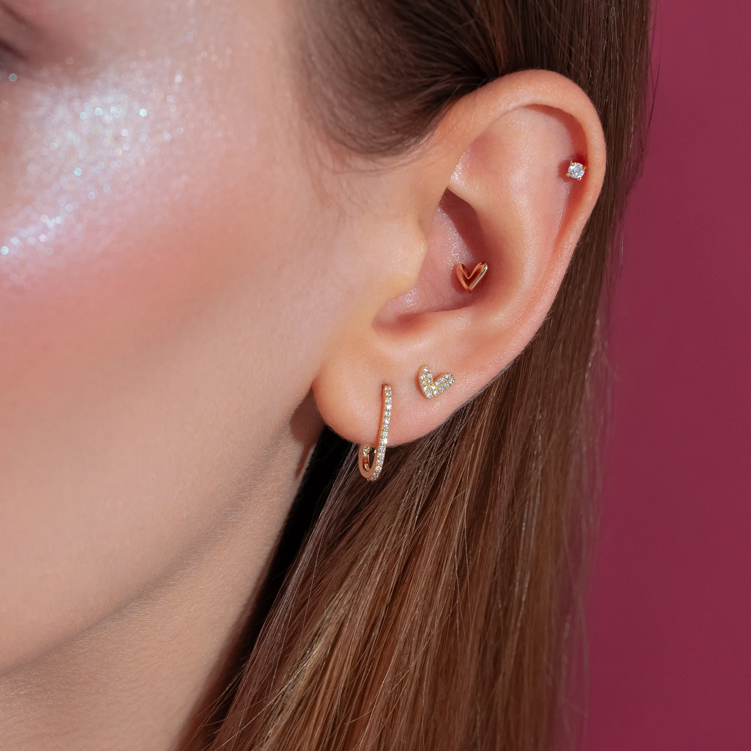 14K Solid Gold SweetHeart Stud Earrings