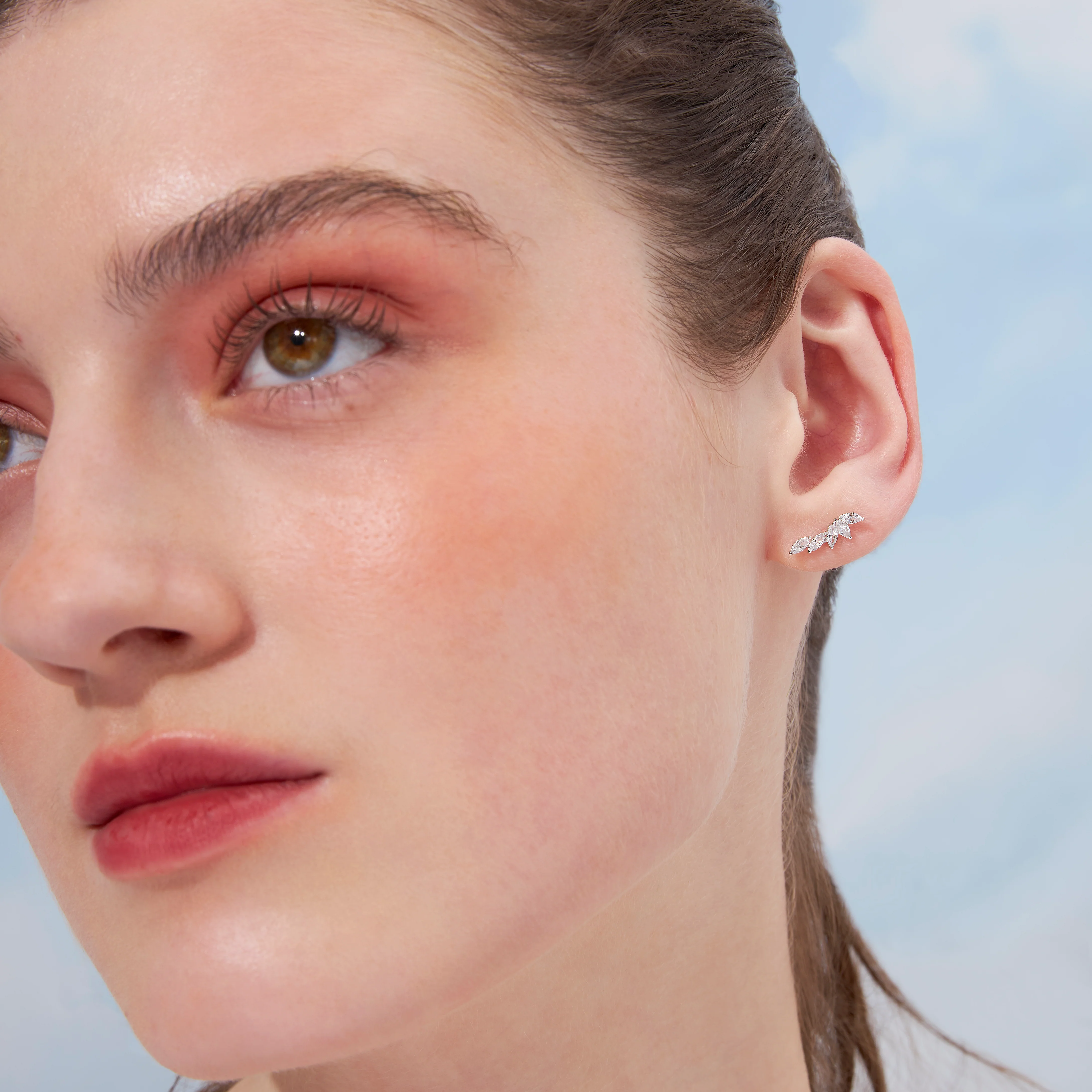 14K Solid Gold Cluster Marquise Flatback Earring