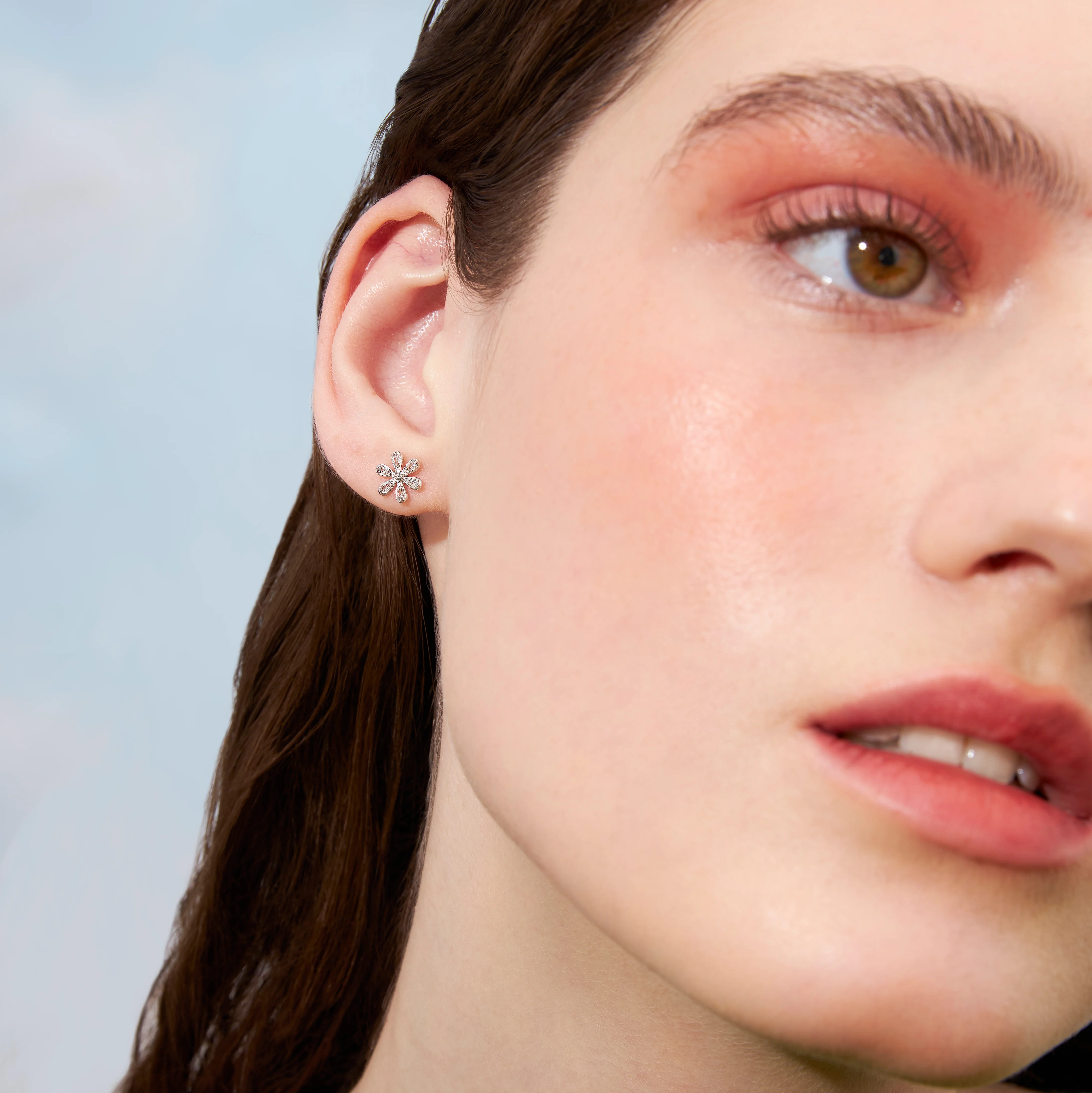 14K Solid Gold Gardenia Flower Flatback Earring