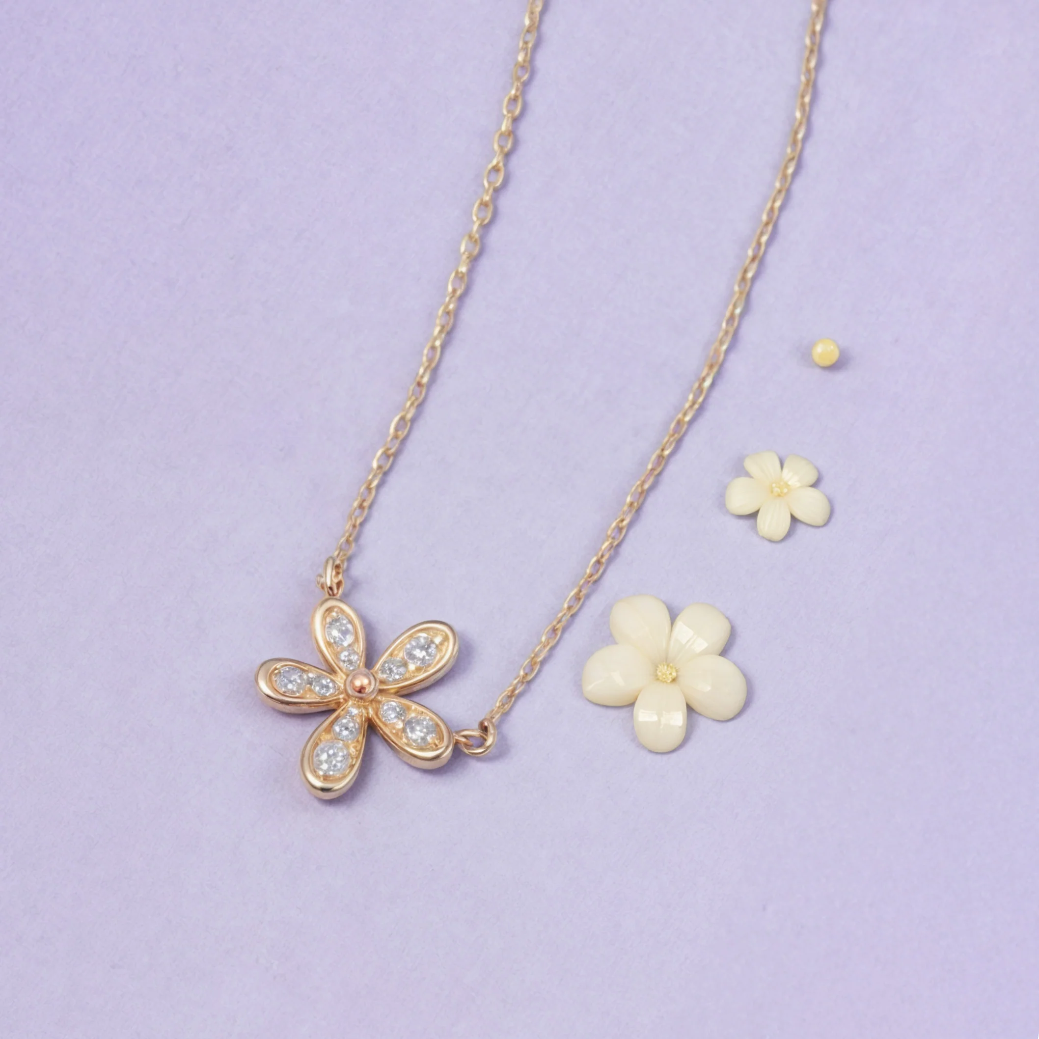 14K Solid Gold Floraison Pavé Diamond Necklace