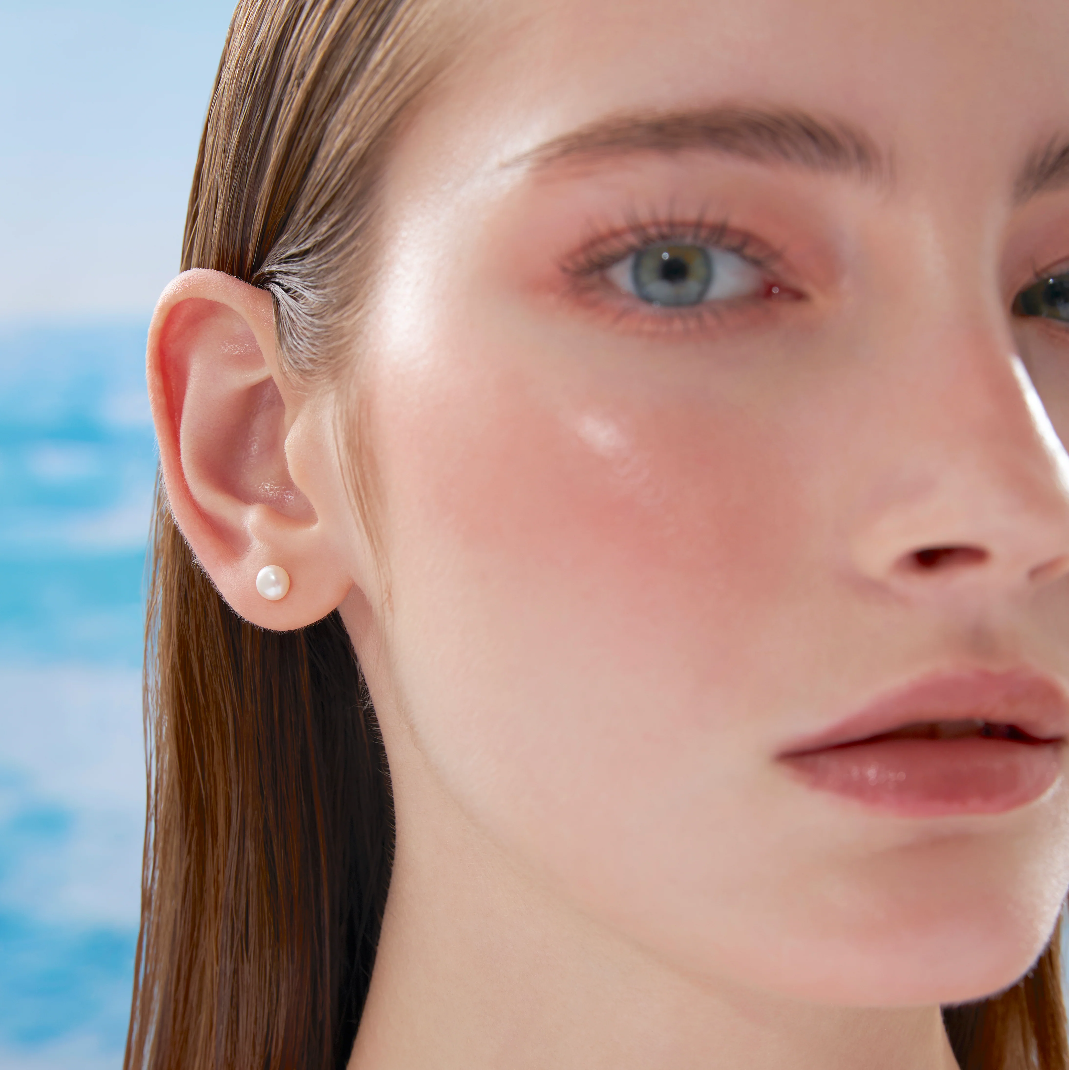 14K Solid Gold Classic Small Freshwater Button Pearl Stud Earring 6mm