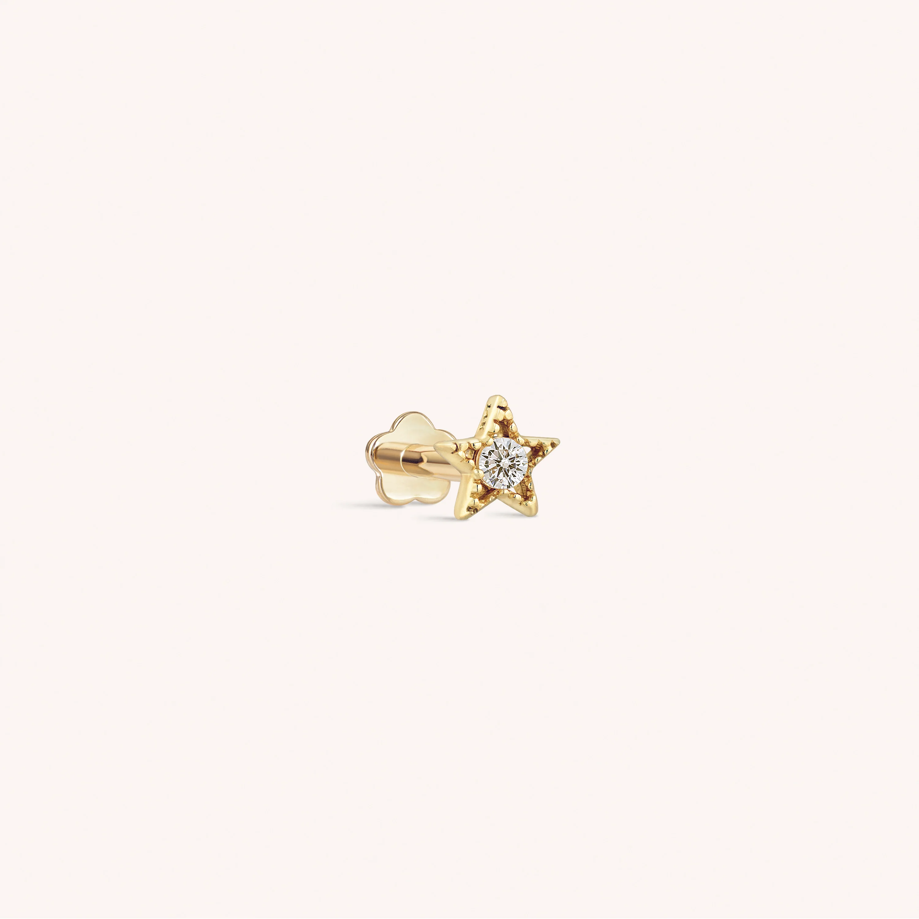 14K Solid Gold Jewel Baby Star Flatback Earring