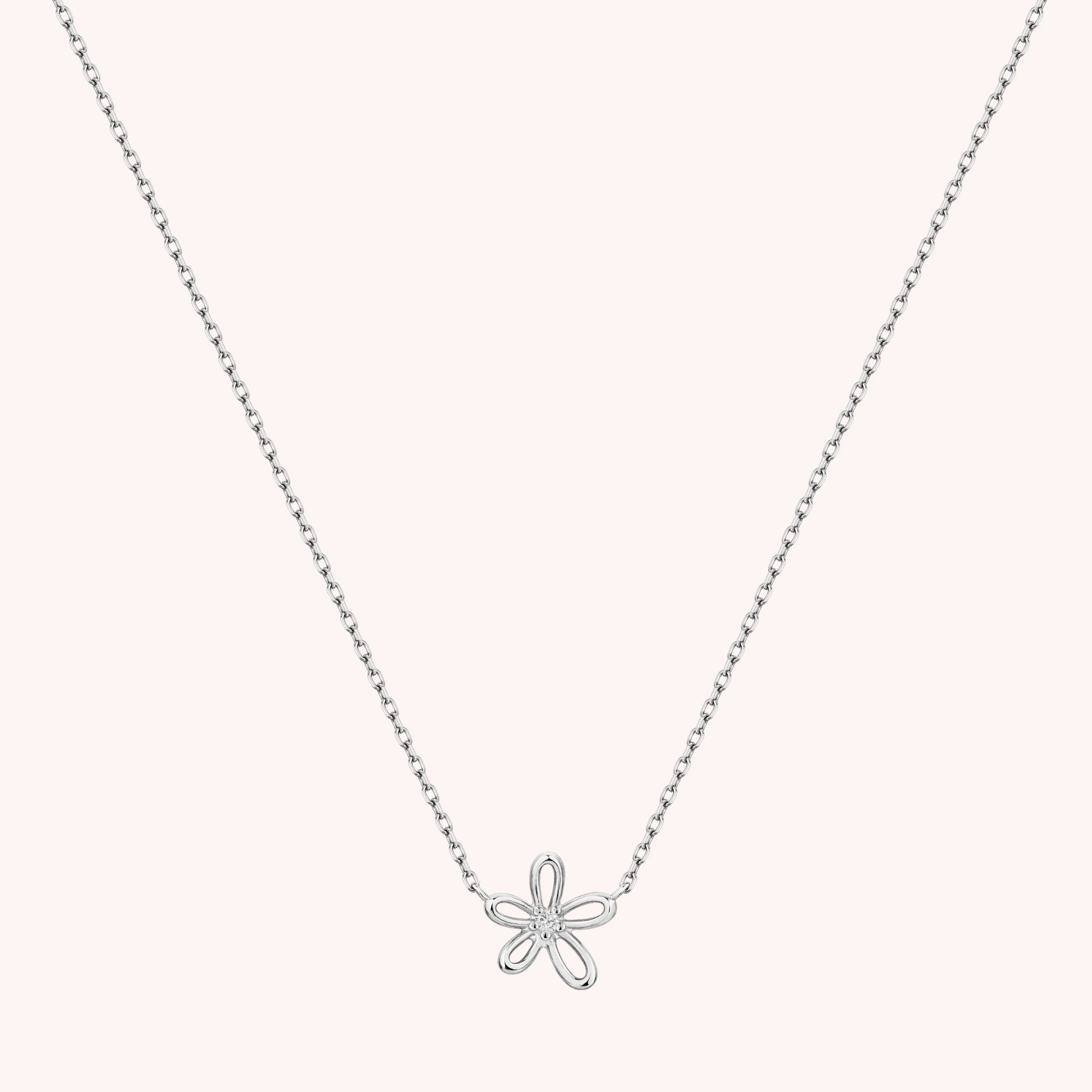 14K Solid Gold Floraison Halo Diamond Necklace