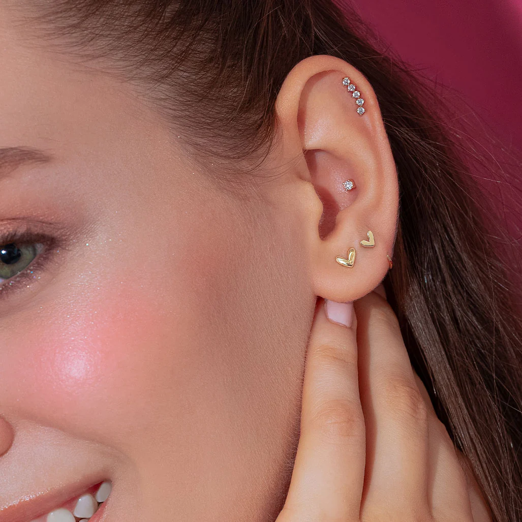 14K Solid Gold Pavé Crescent Flatback Earring