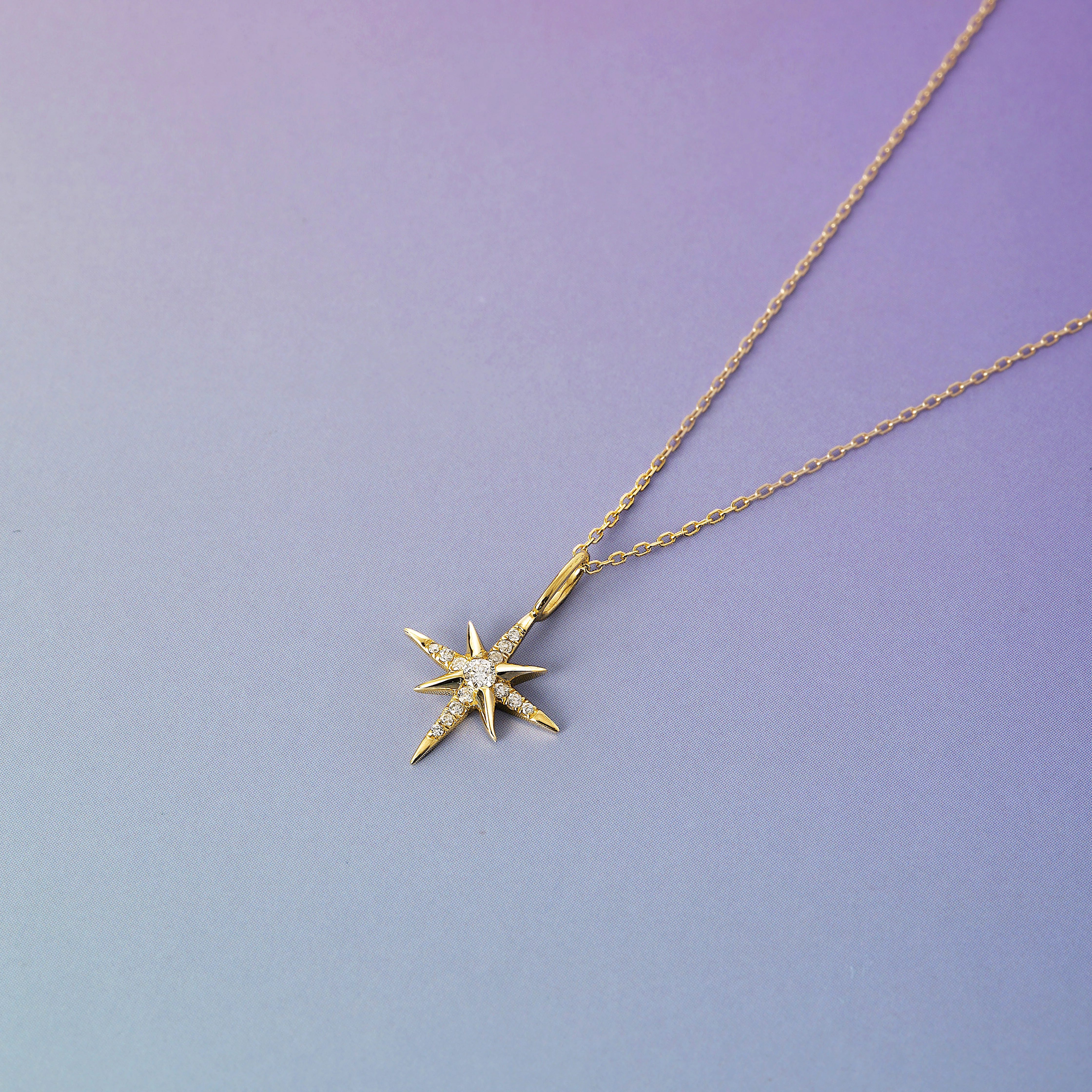 14K Solid Gold Pave Interstellar Diamond Necklace