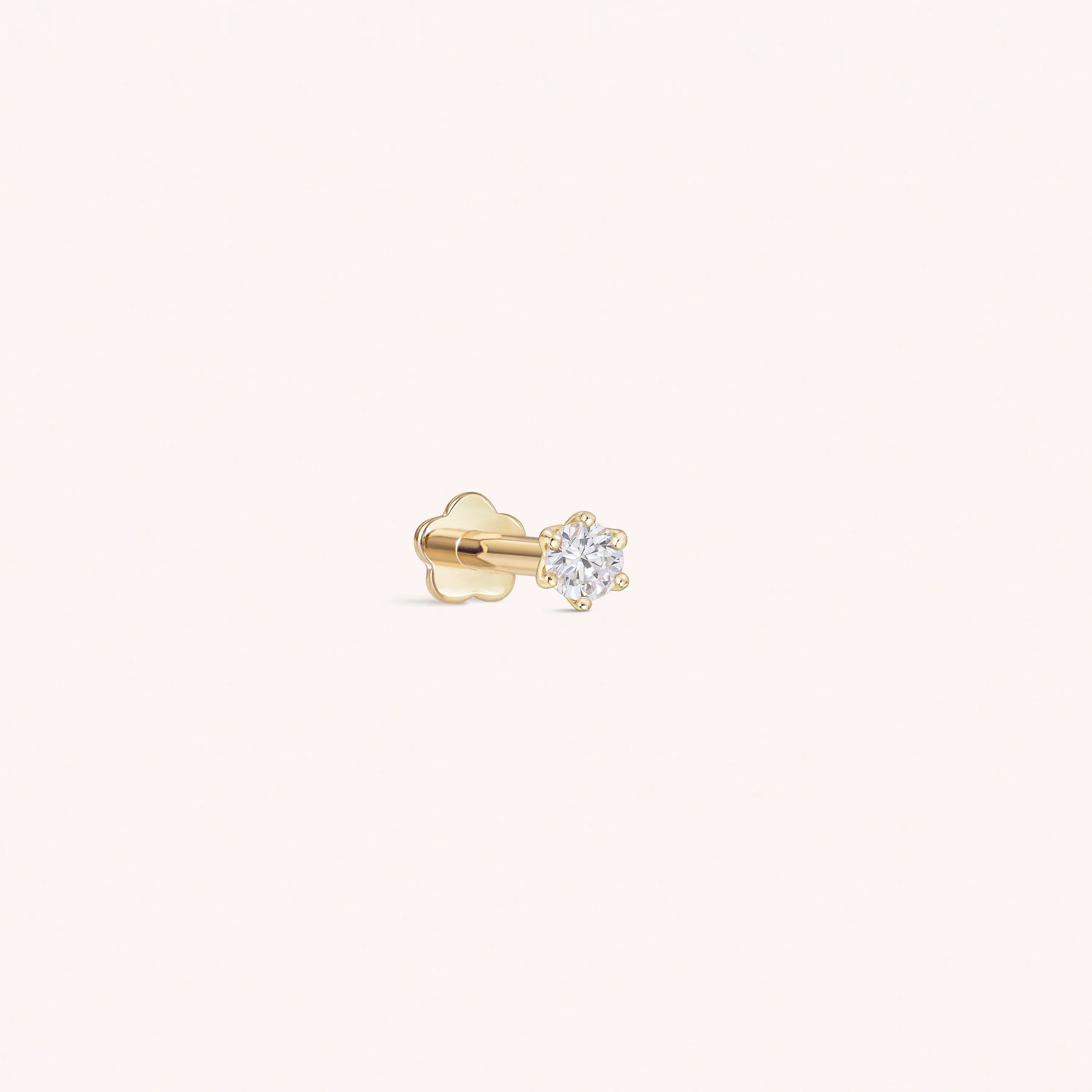 14K Solid Gold Baby Lab Diamond Flower Prong Flatback Earring