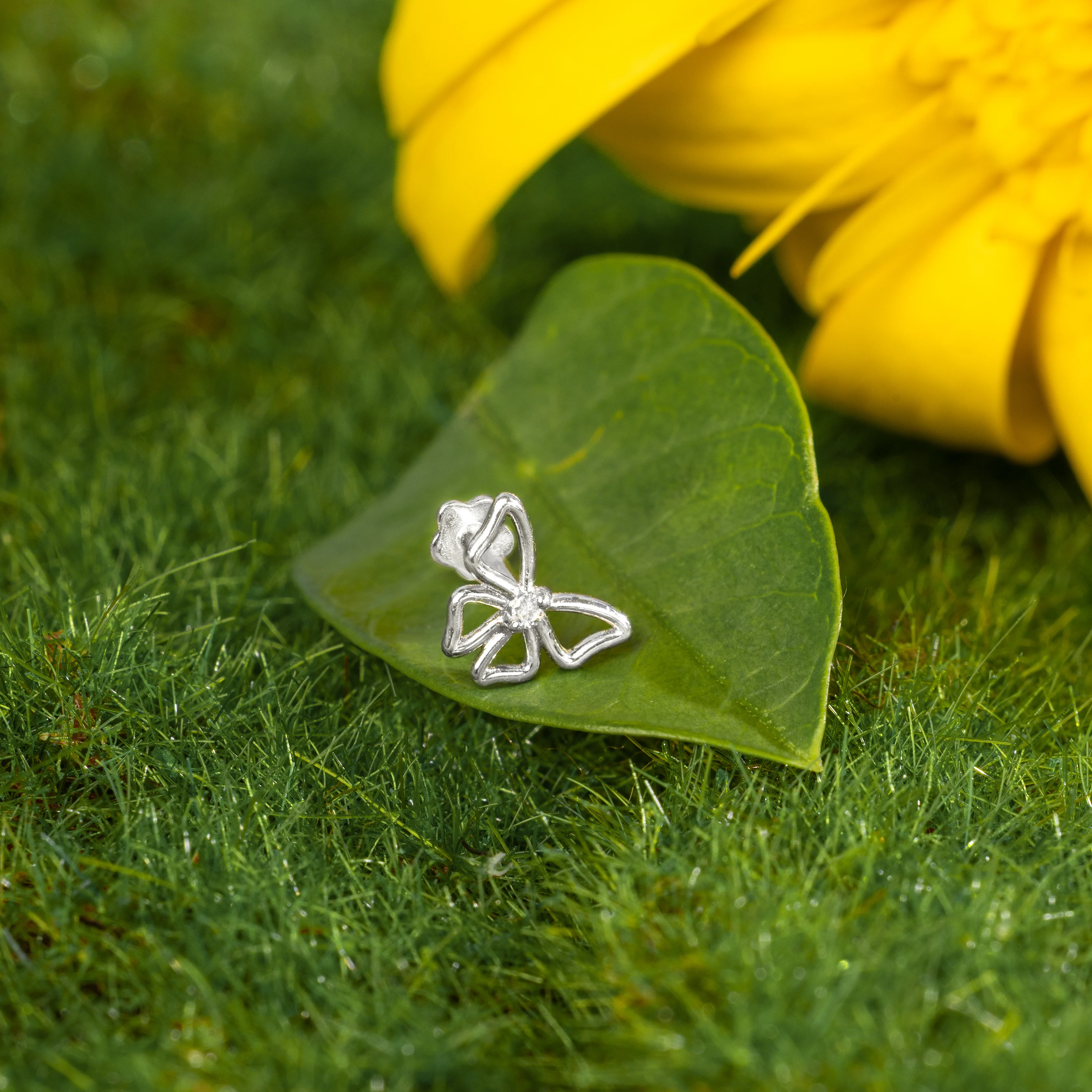 14K Solid Gold Halo Butterfly Diamond Flatback