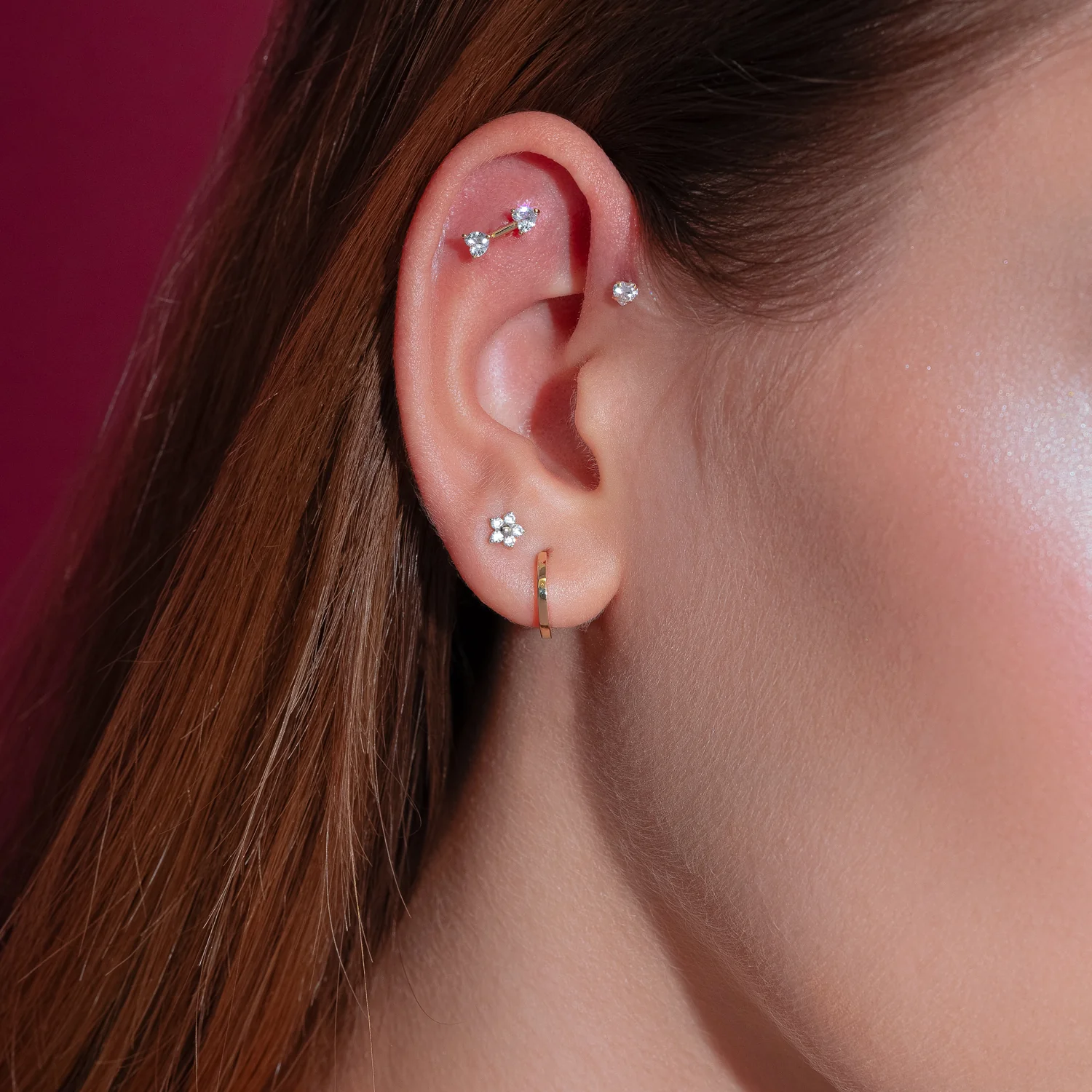 14K Solid Gold LoveBeat CZ Flatback Earring