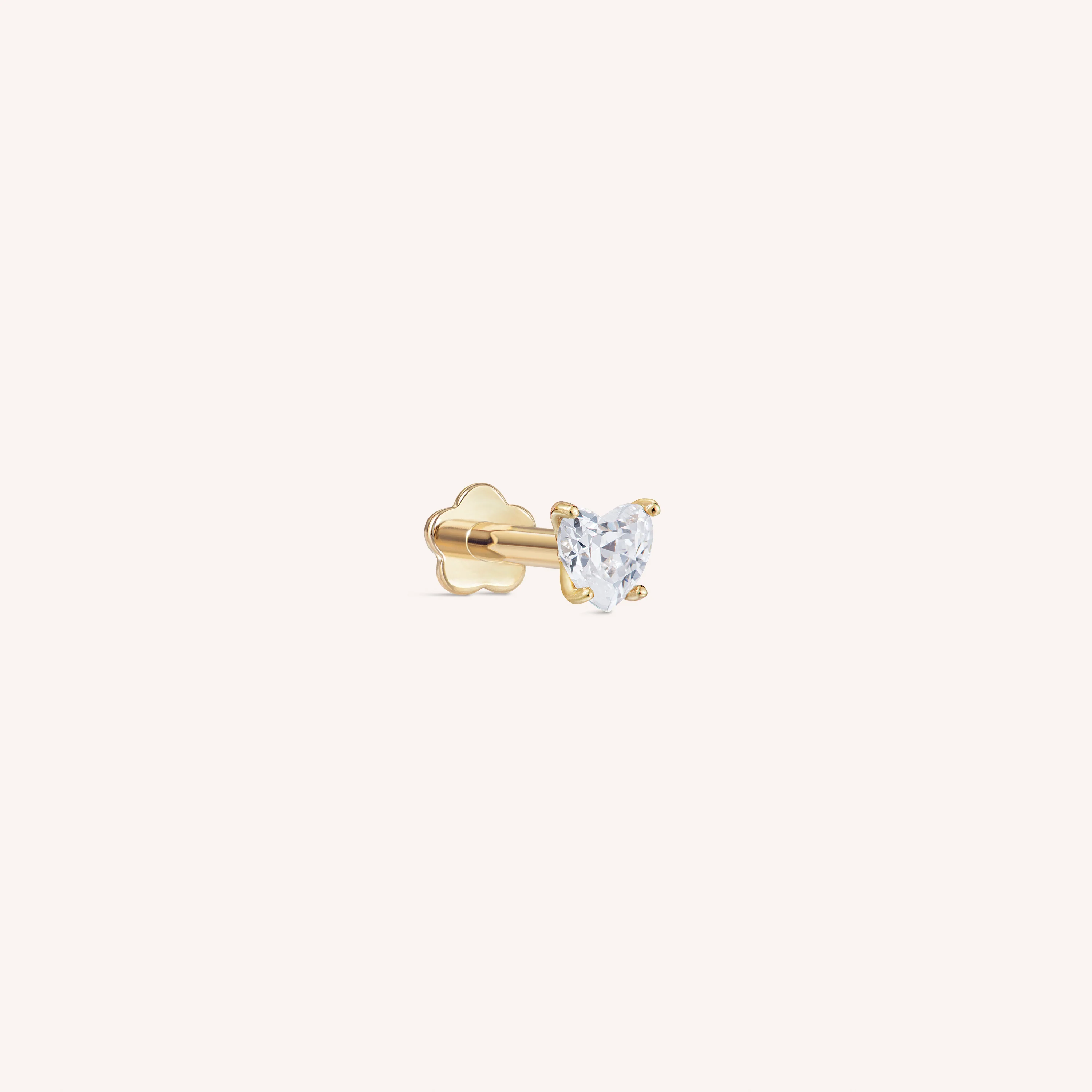 14K Solid Gold LoveBeat CZ Flatback Earring