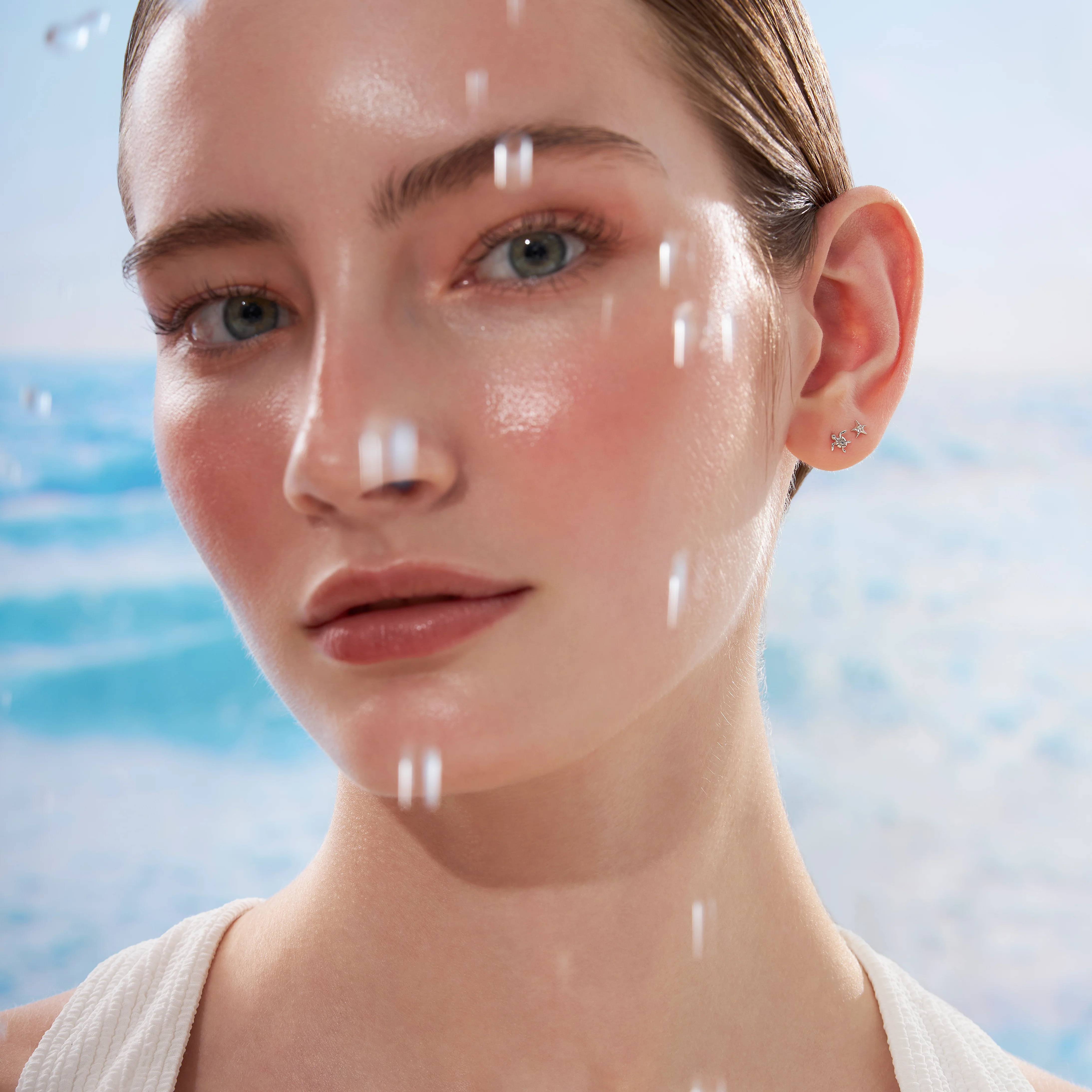 14K Solid Gold Mini Starfish Diamond Flatback Earring