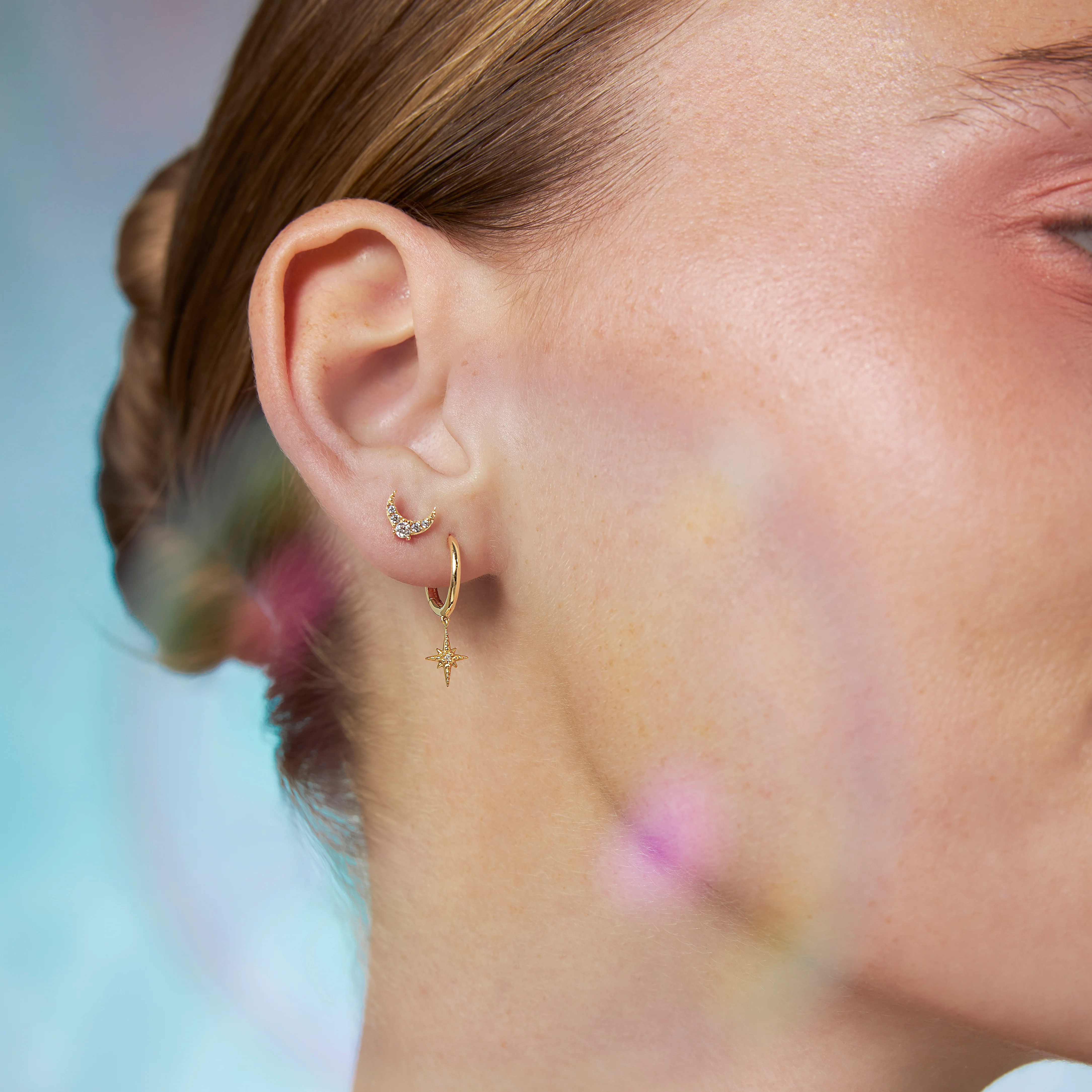 14K Solid Gold Interstellar Diamond Hoop Earrings