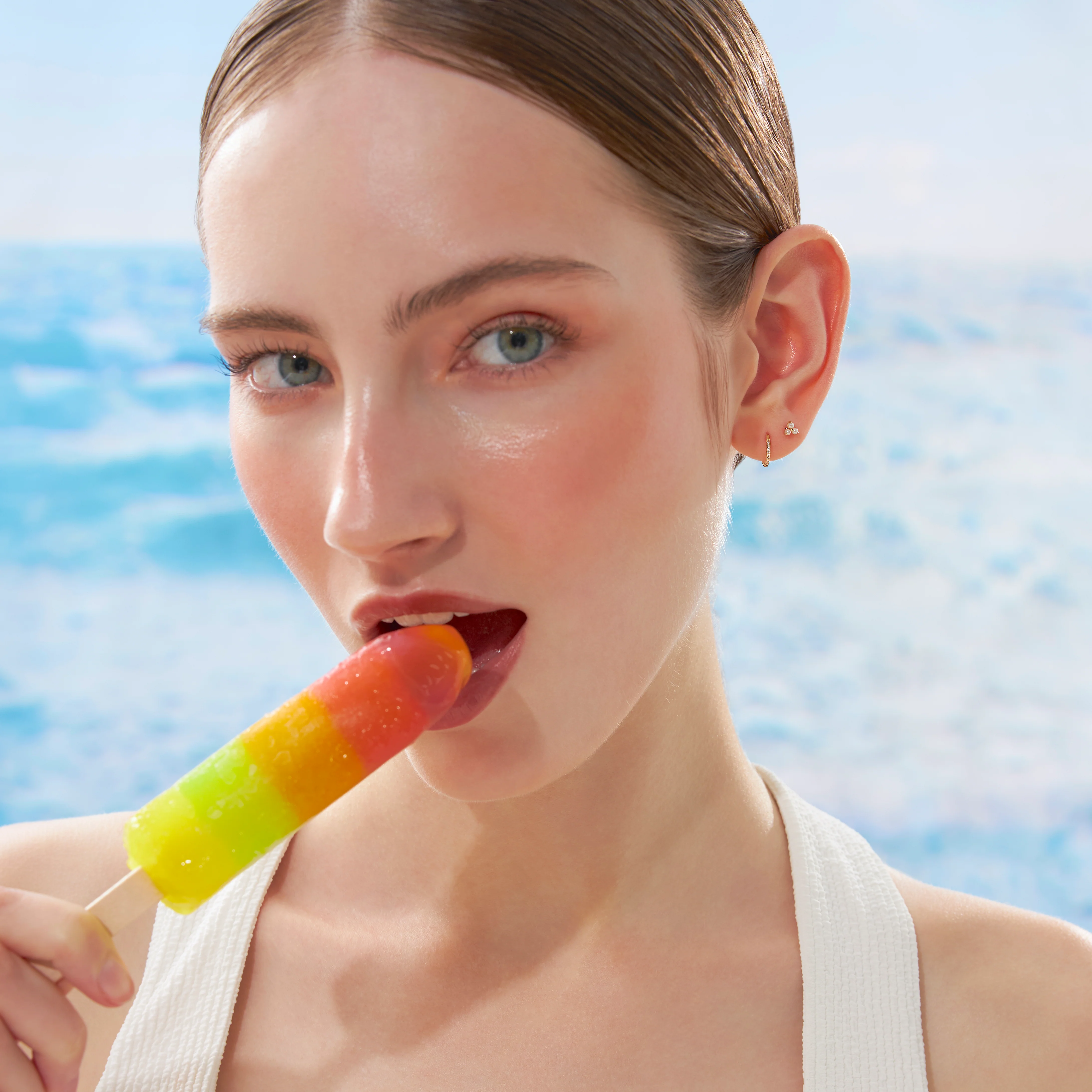 14K Solid Gold Genuine Pearl Trinity Flatback Earring