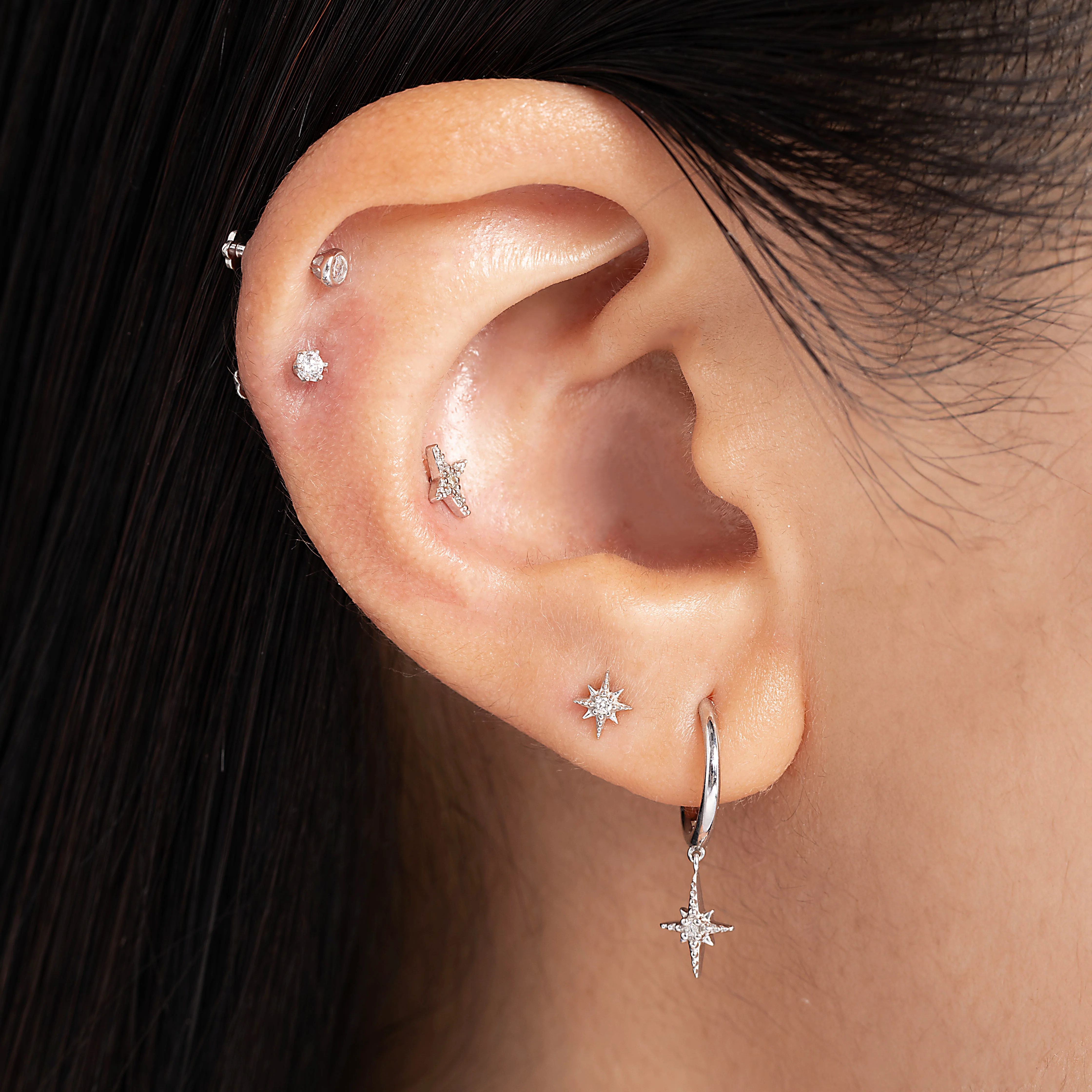 14K Solid Gold Interstellar Diamond Flatback Earring