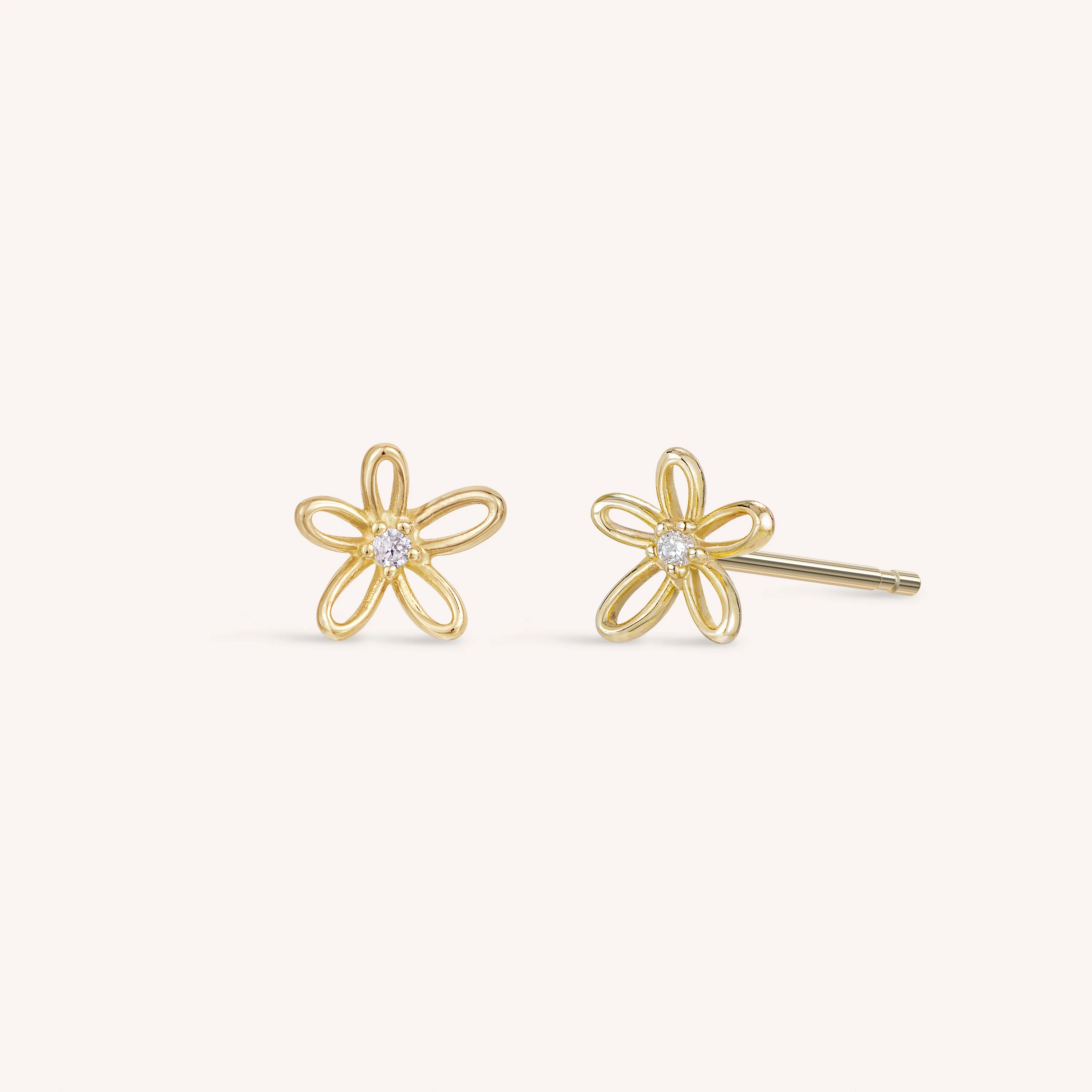 14K Solid Gold Floraison Halo Diamond Stud Earrings