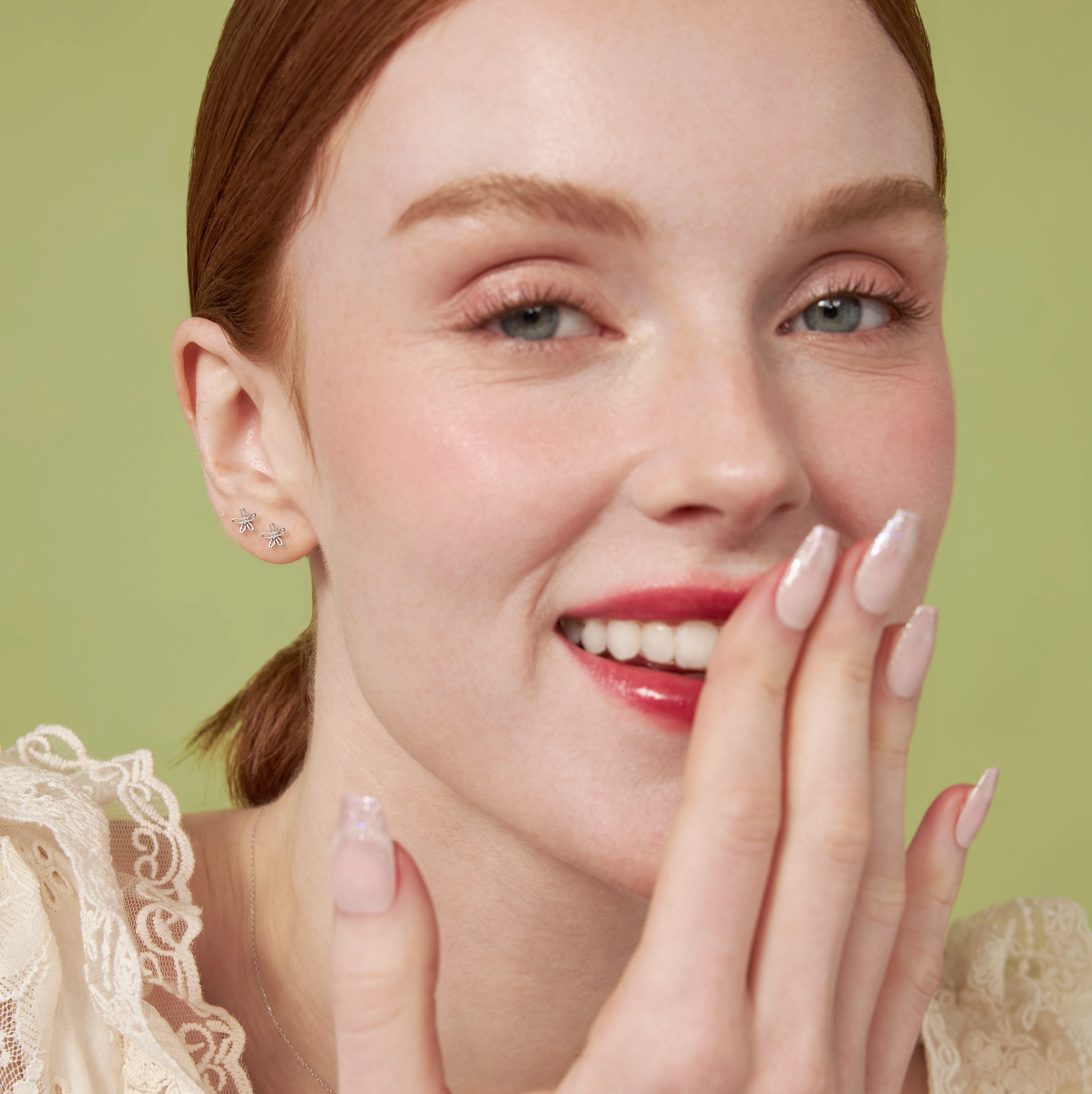 14K Solid Gold Floraison Halo Diamond Stud Earrings