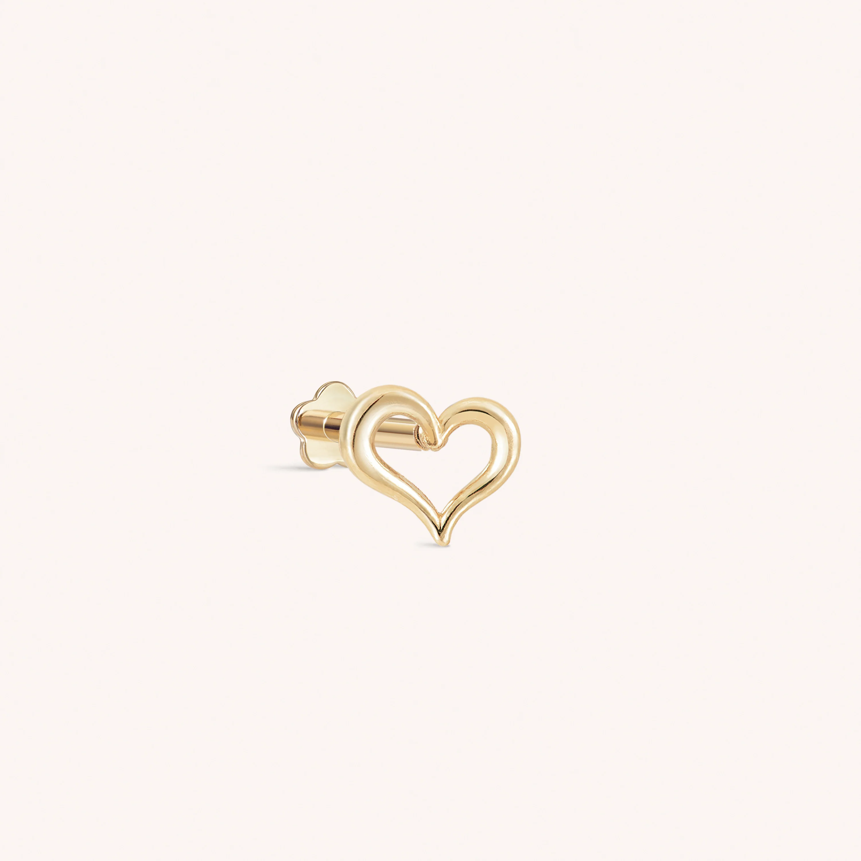 14K Solid Gold Heartfelt Flatback Earring